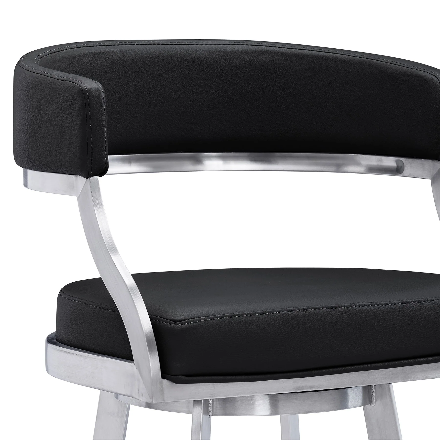 Saturn 26" Counter Height Swivel Black Faux Leather and Brushed Stainless Steel Bar Stool - Image 4