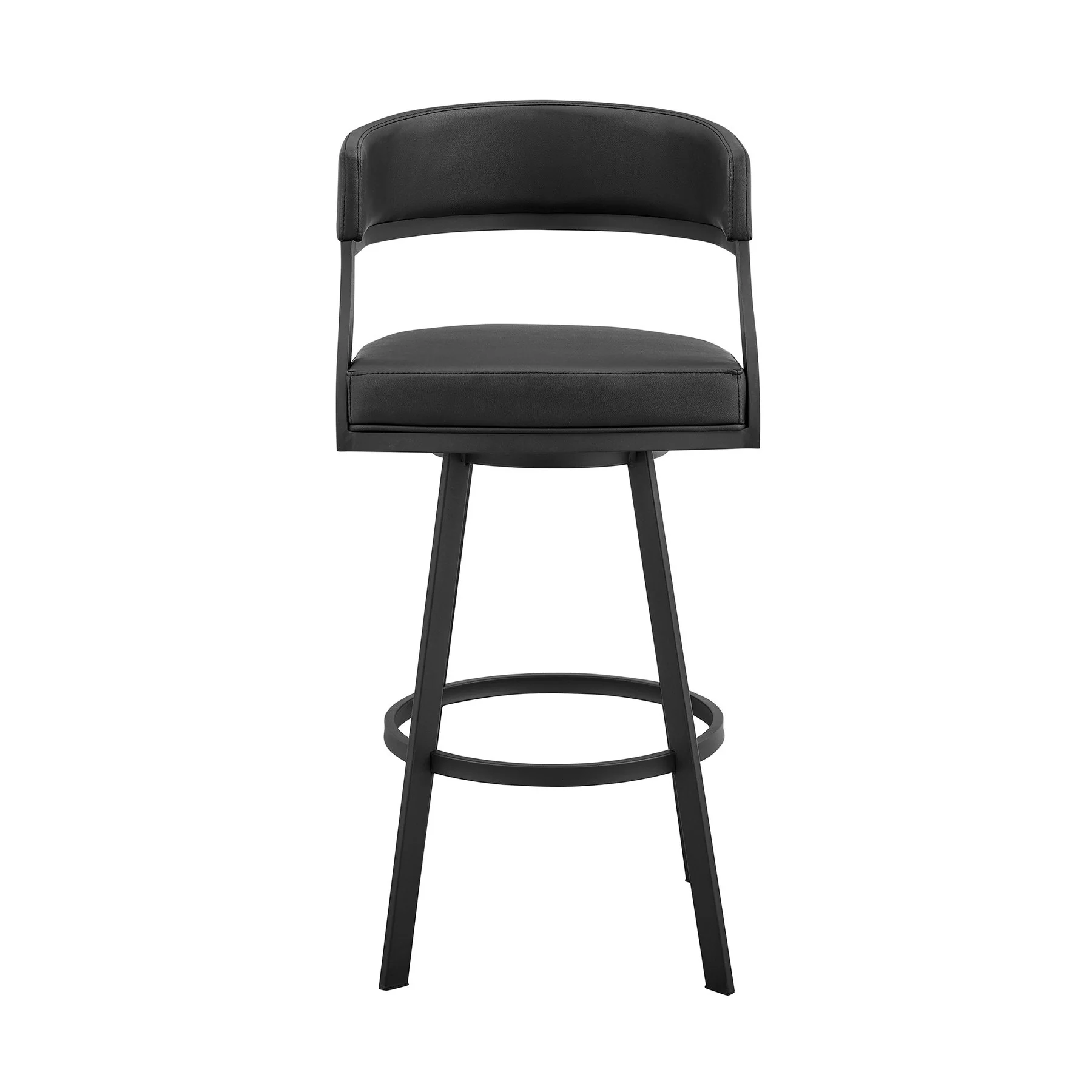 Saturn 26" Counter Height Swivel Black Faux Leather and Metal Bar Stool - Image 2