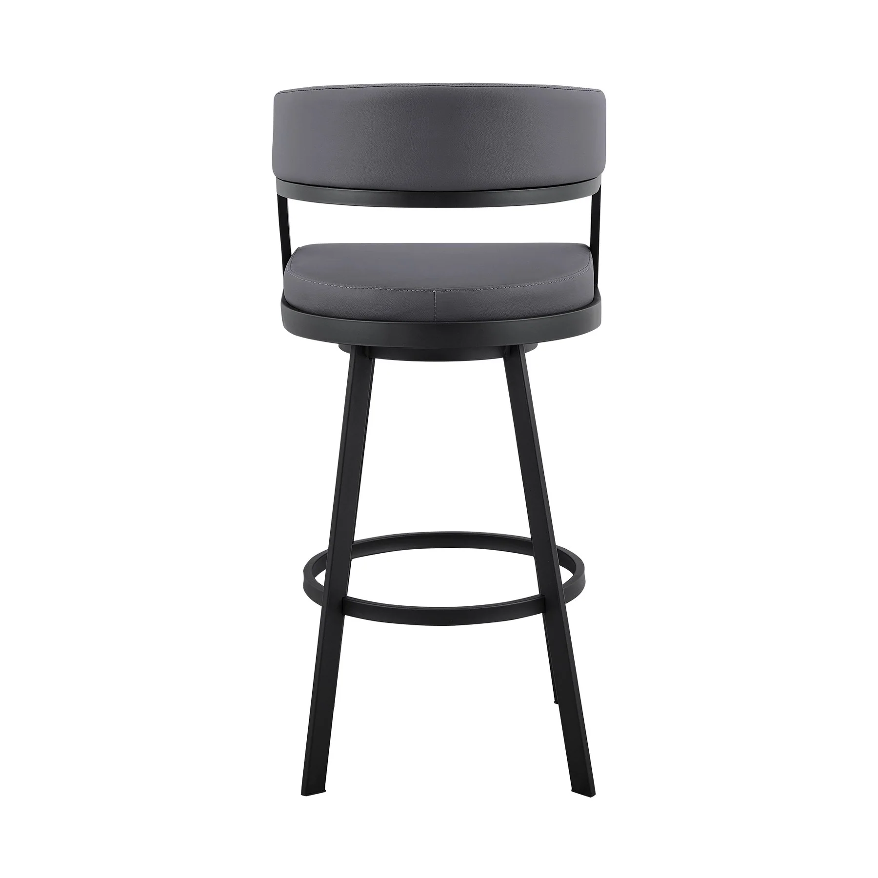 Saturn 26" Counter Height Swivel Gray Faux Leather and Black Metal Bar Stool - Image 5