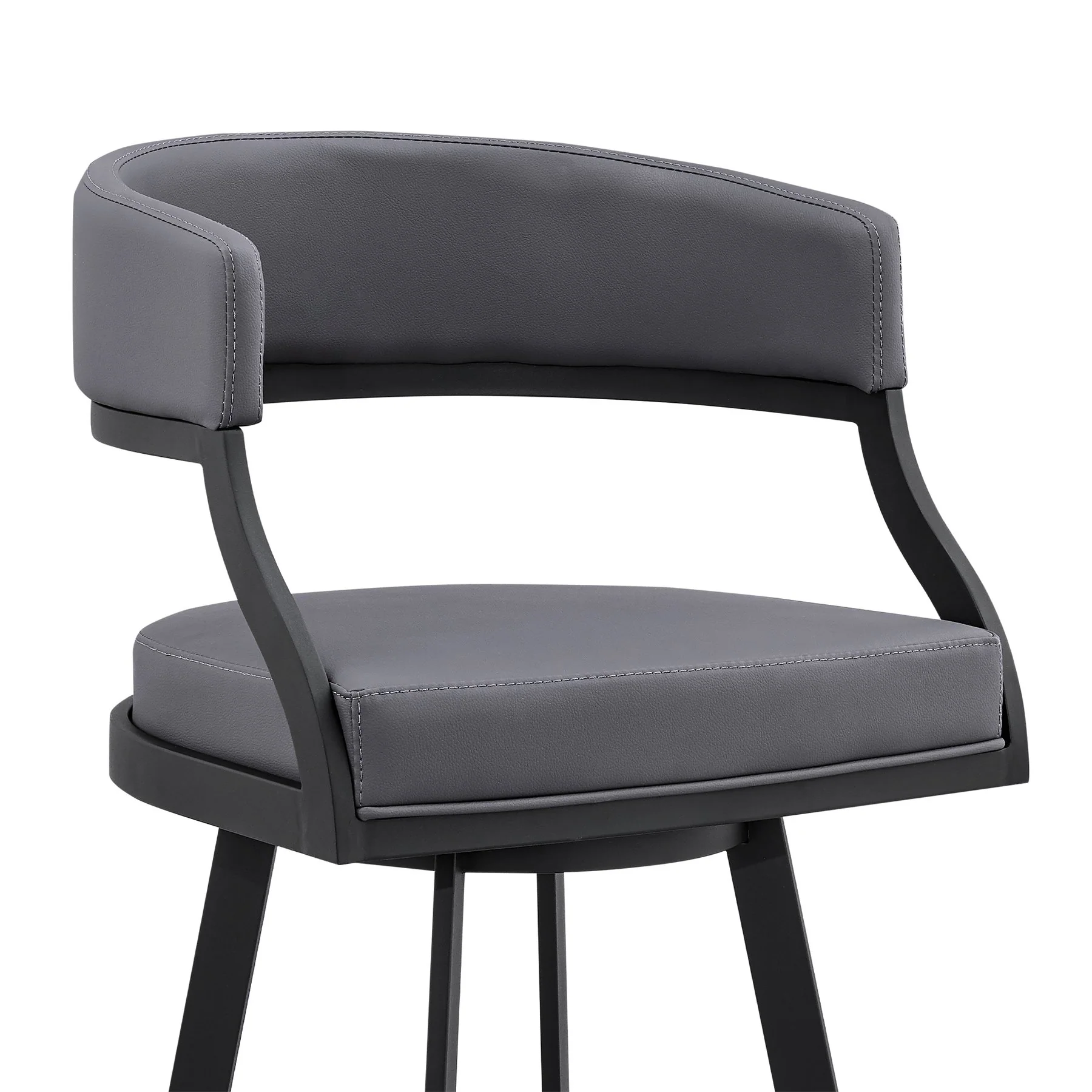 Saturn 26" Counter Height Swivel Gray Faux Leather and Black Metal Bar Stool - Image 6
