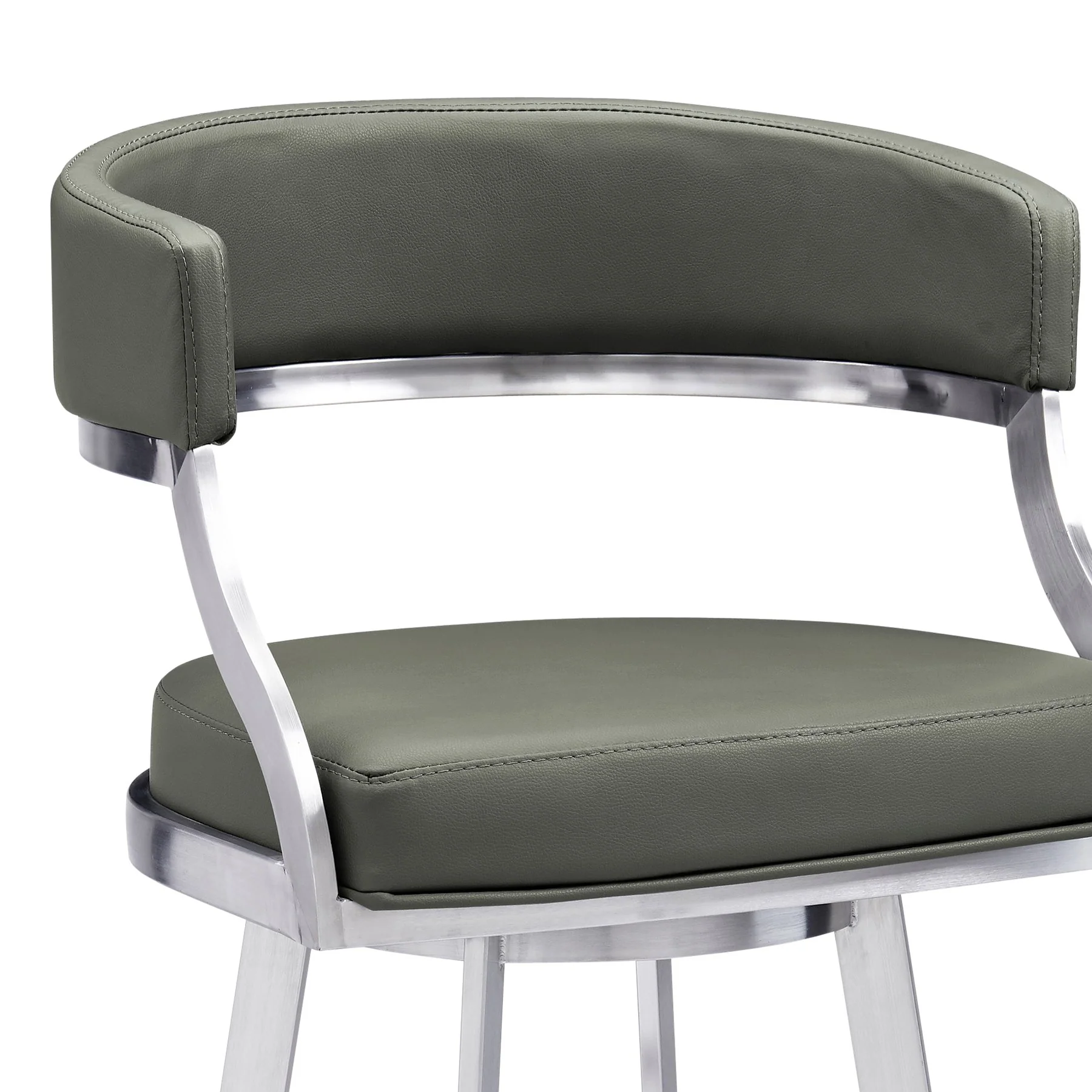 Saturn 26" Counter Height Swivel Gray Faux Leather and Brushed Stainless Steel Bar Stool - Image 4