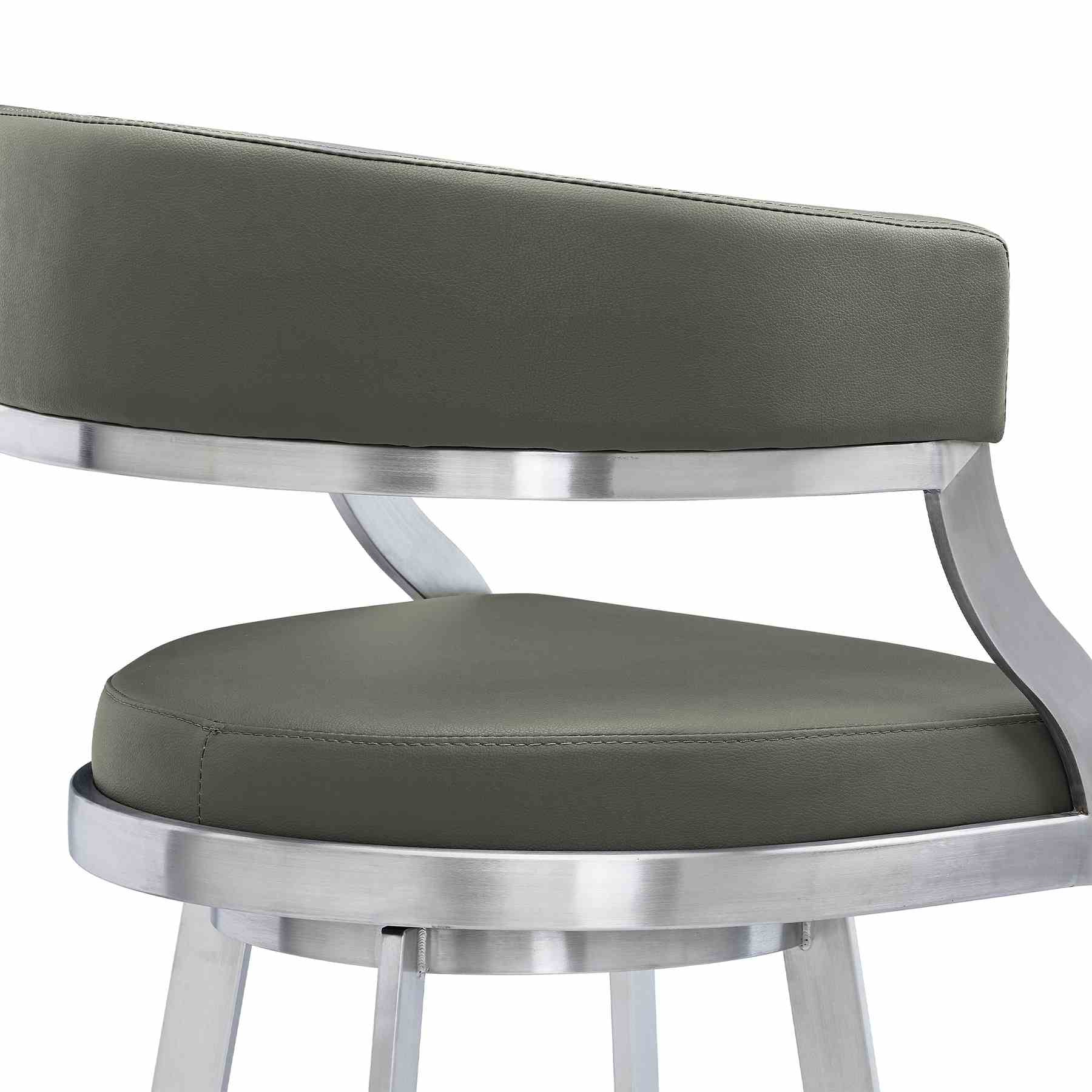 Saturn 26" Counter Height Swivel Gray Faux Leather and Brushed Stainless Steel Bar Stool - Image 5