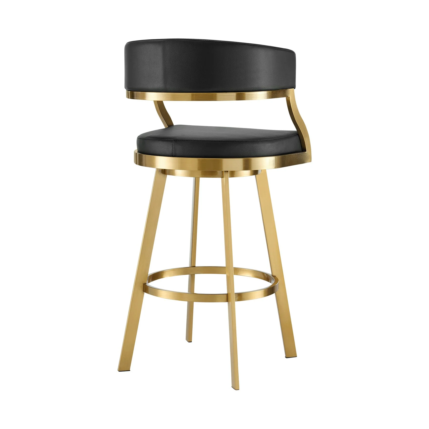 Saturn 26" Swivel Counter Stool with Gold Brushed Stainless Steel and Black Faux Leather - Image 3