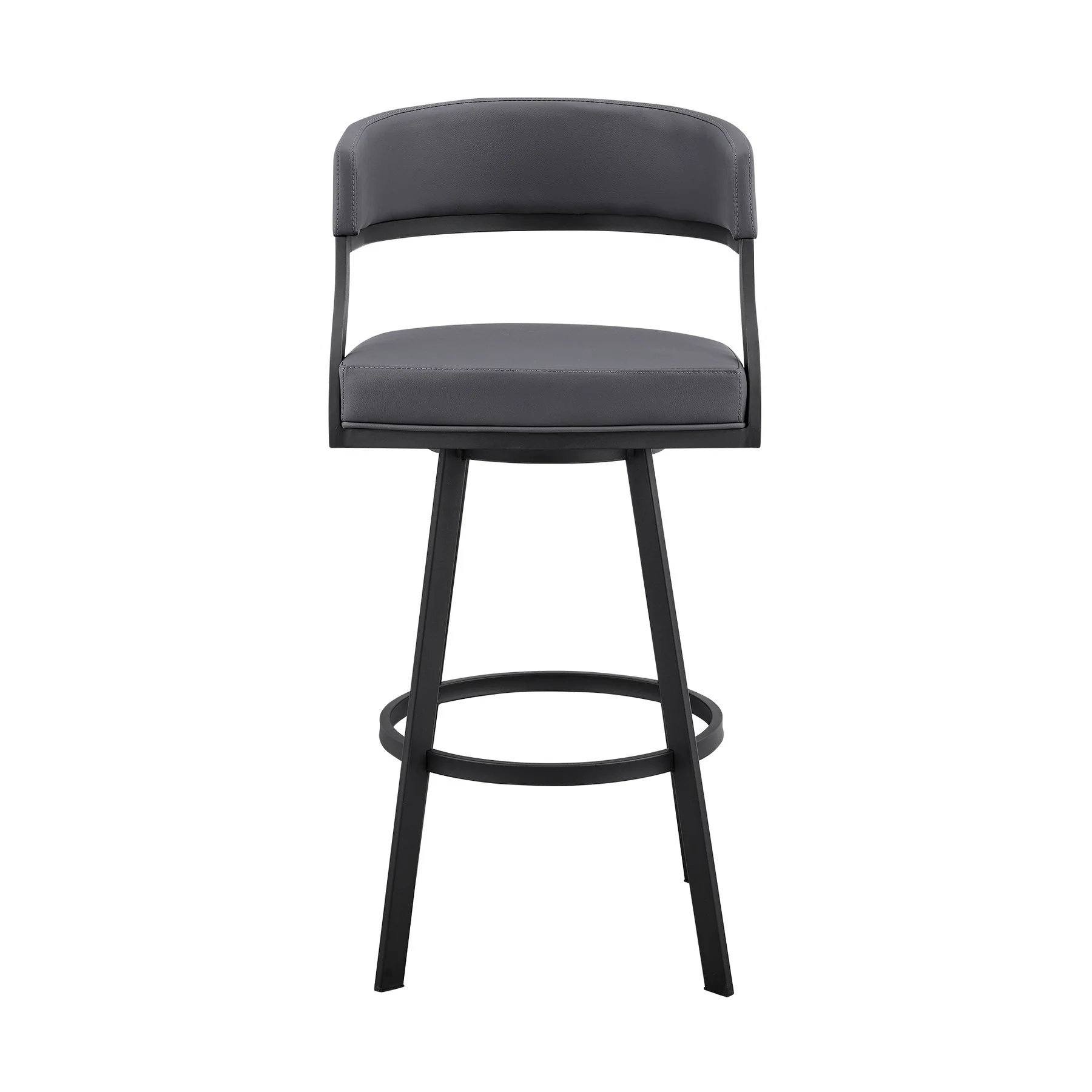 Saturn 30" Bar Height Swivel Gray Faux Leather and Black Metal Bar Stool - Image 2