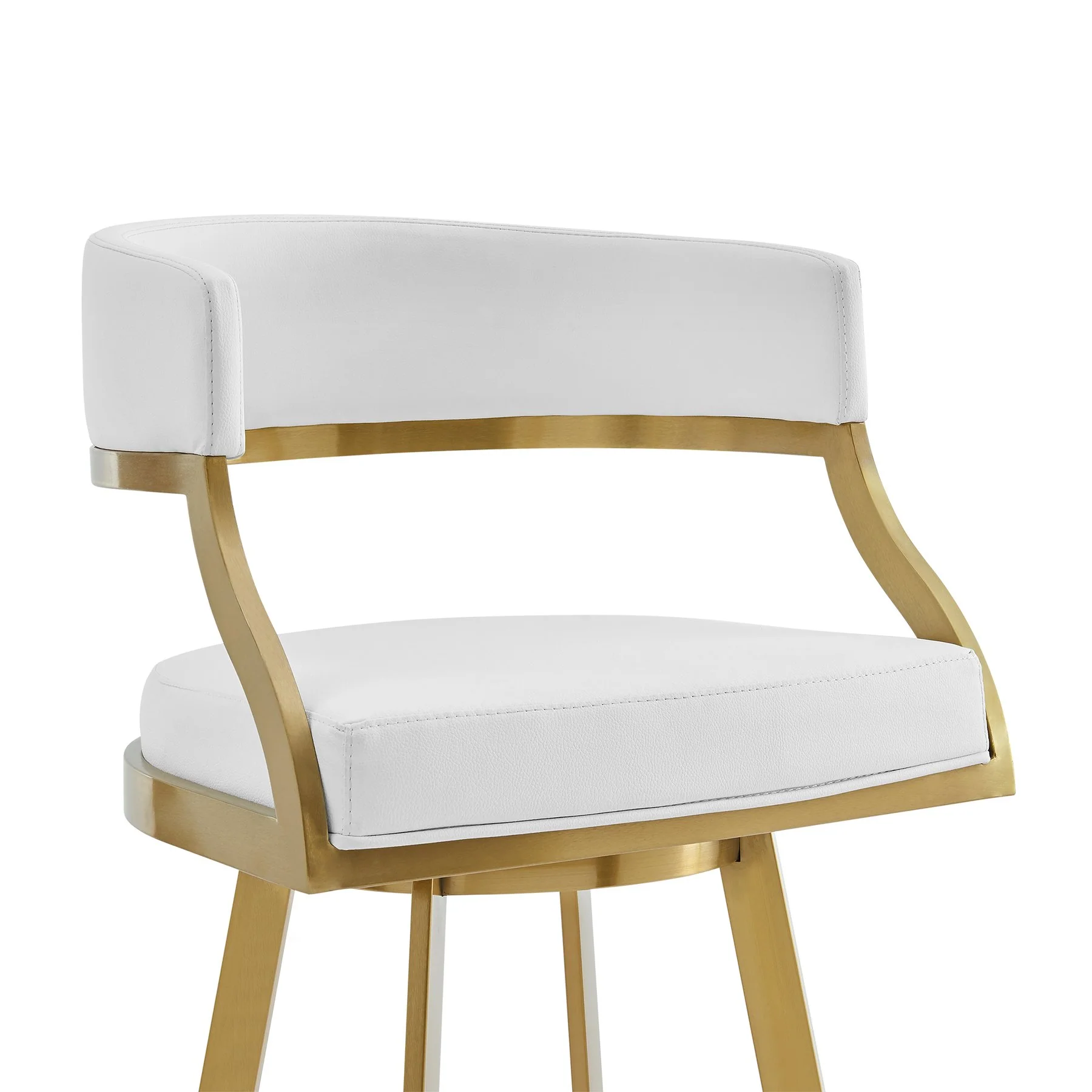 Saturn 30" Swivel Bar Stool with Gold Brushed Stainless Steel and White Faux Leather - Image 4