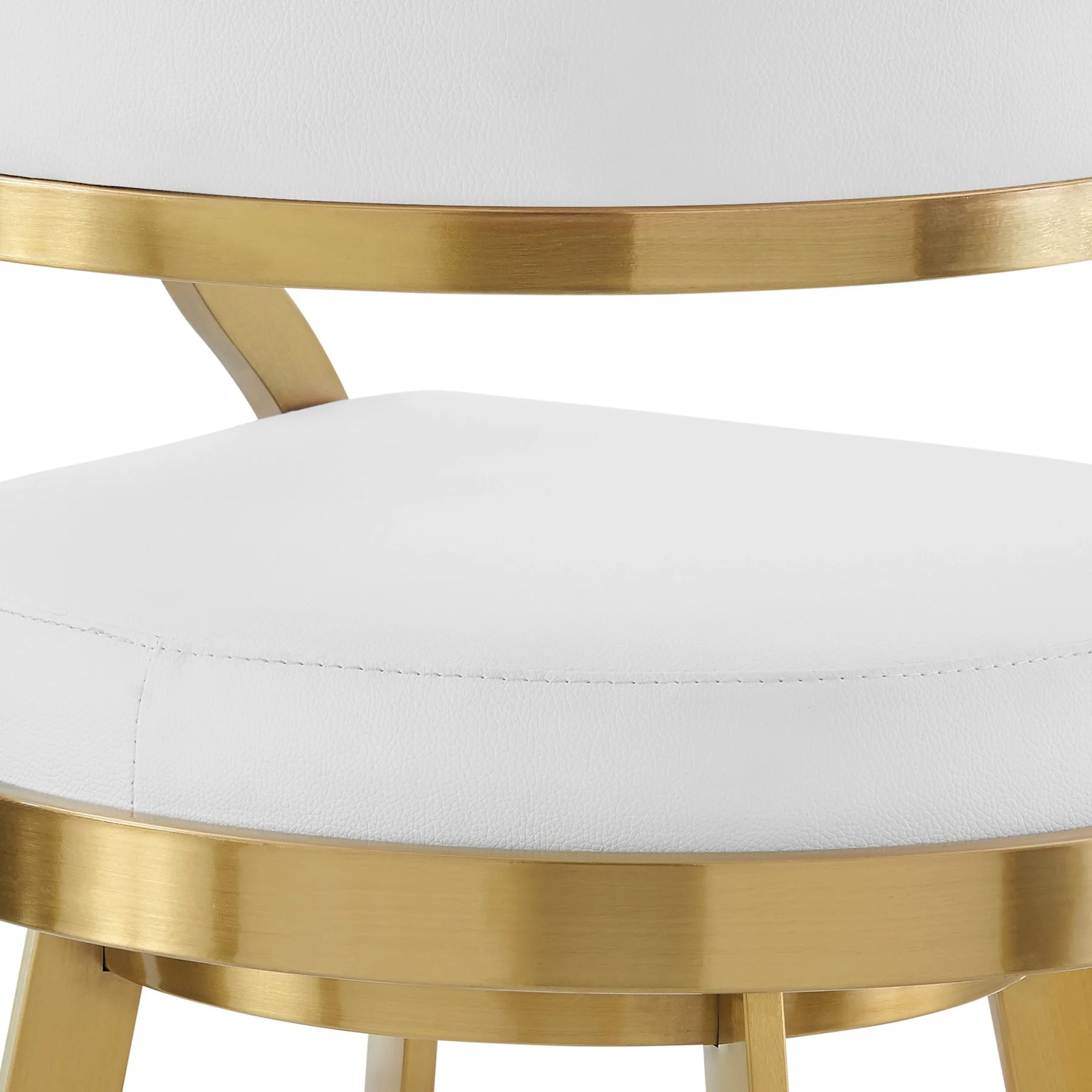 Saturn 30" Swivel Bar Stool with Gold Brushed Stainless Steel and White Faux Leather - Image 7