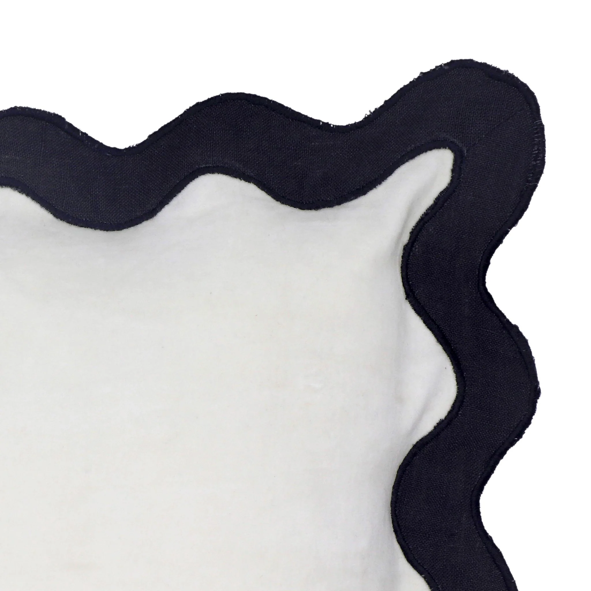 Scalloped Edge Black and White Cotton Velvet Throw Pillow - Image 10