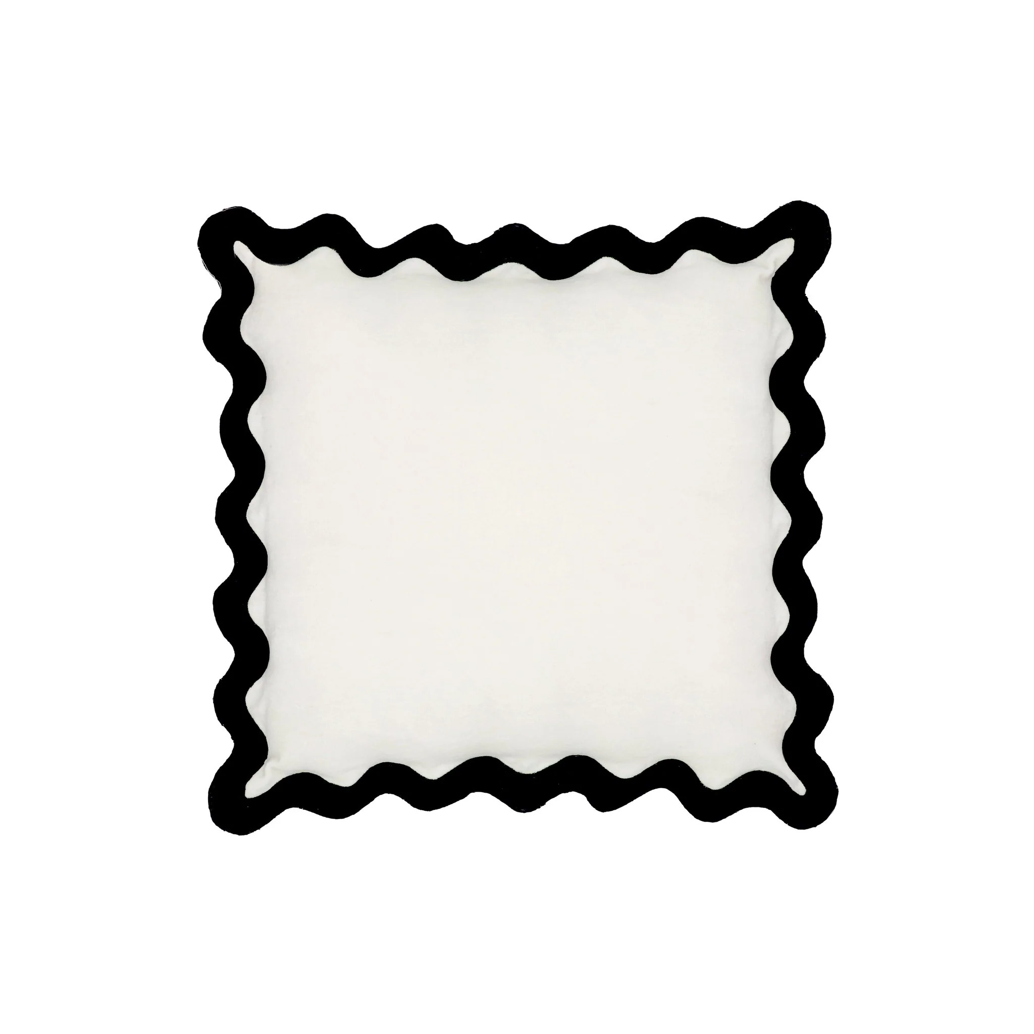 Scalloped Edge Black and White Cotton Velvet Throw Pillow