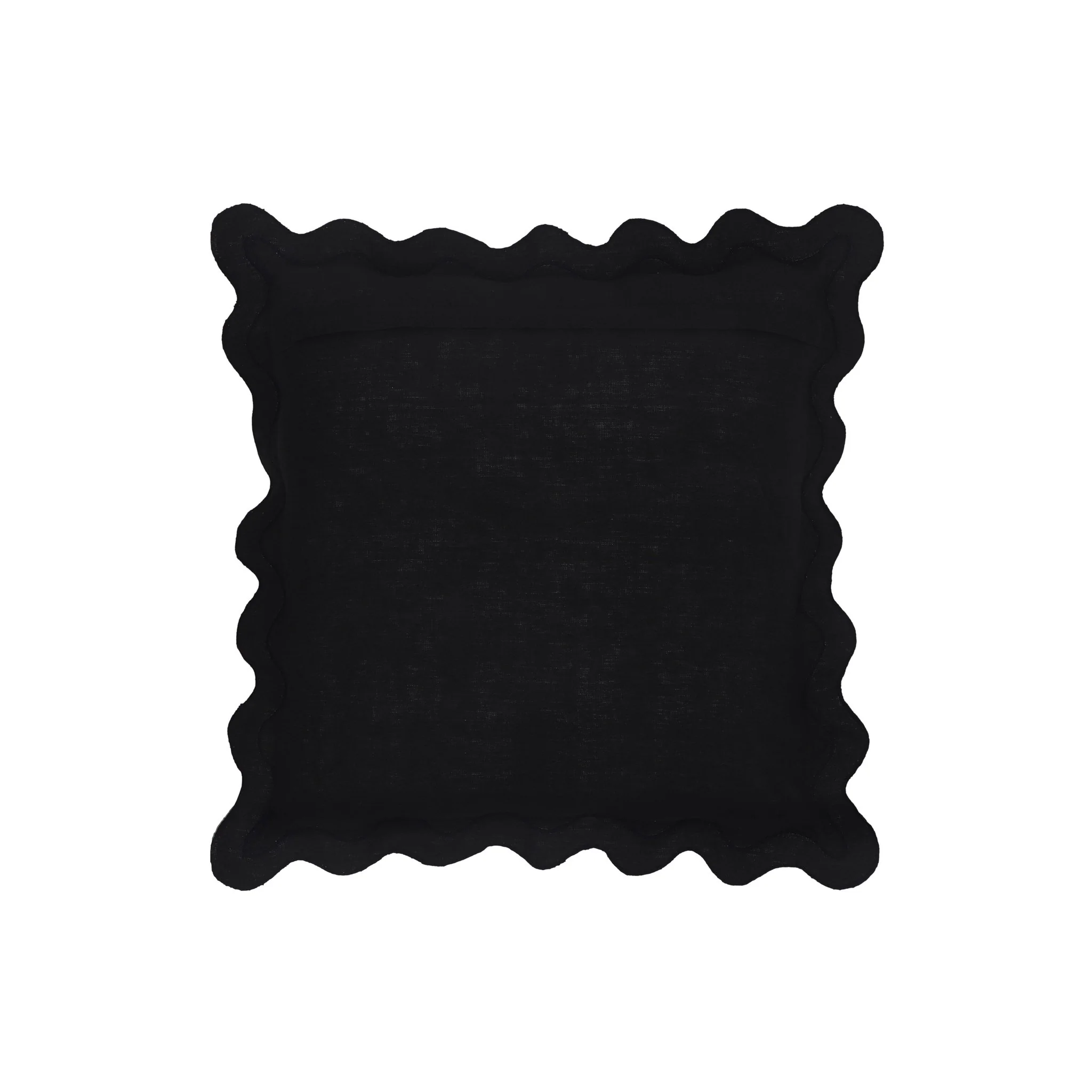 Scalloped Edge Black and White Cotton Velvet Throw Pillow - Image 4