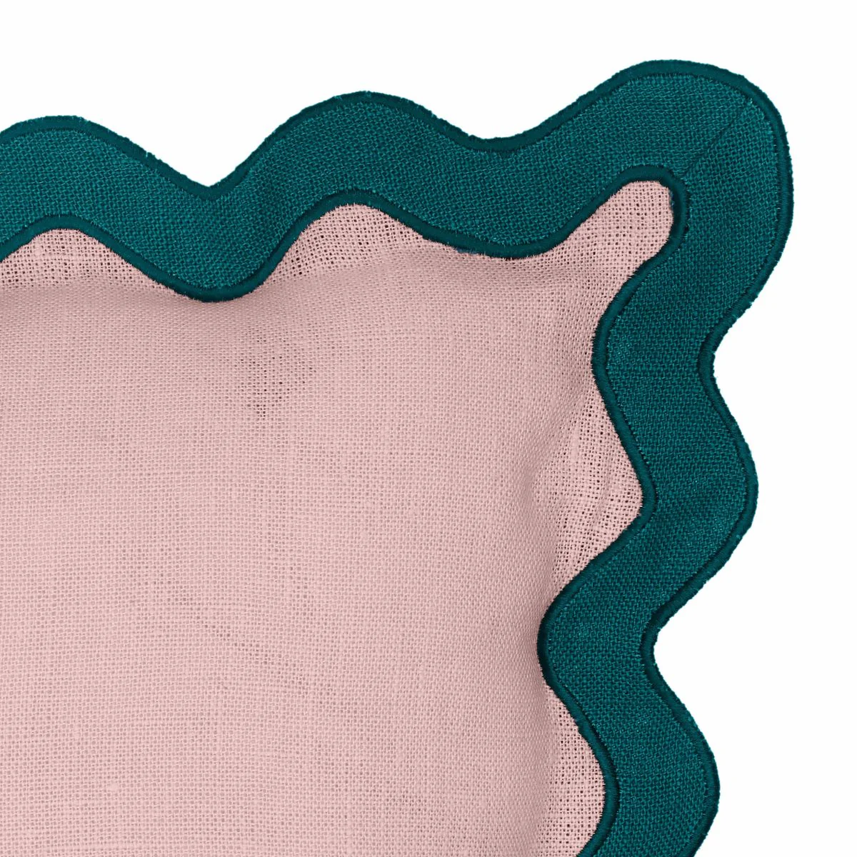 Scalloped Edge Blue and Pink Linen Throw Pillow - Image 10