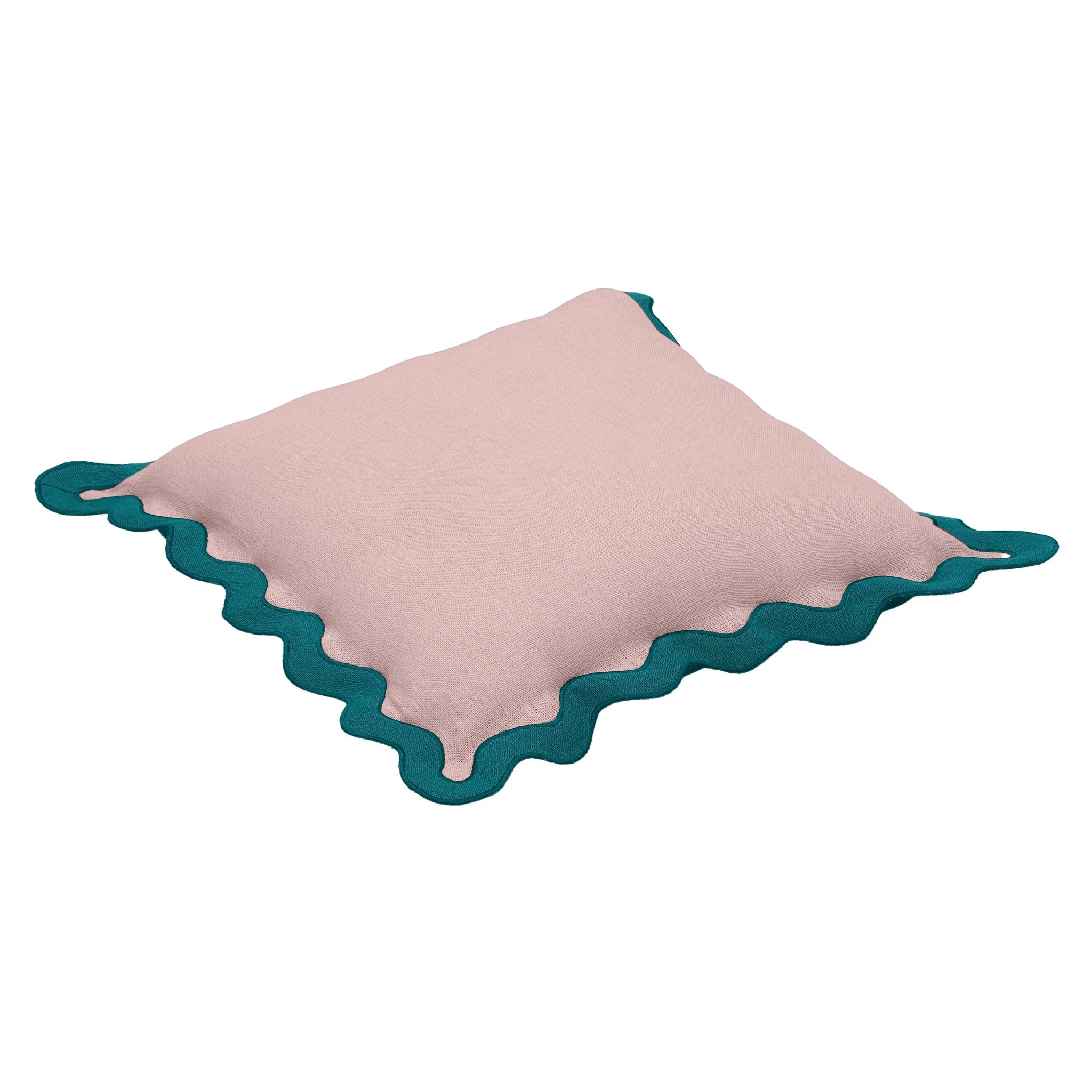 Scalloped Edge Blue and Pink Linen Throw Pillow - Image 8