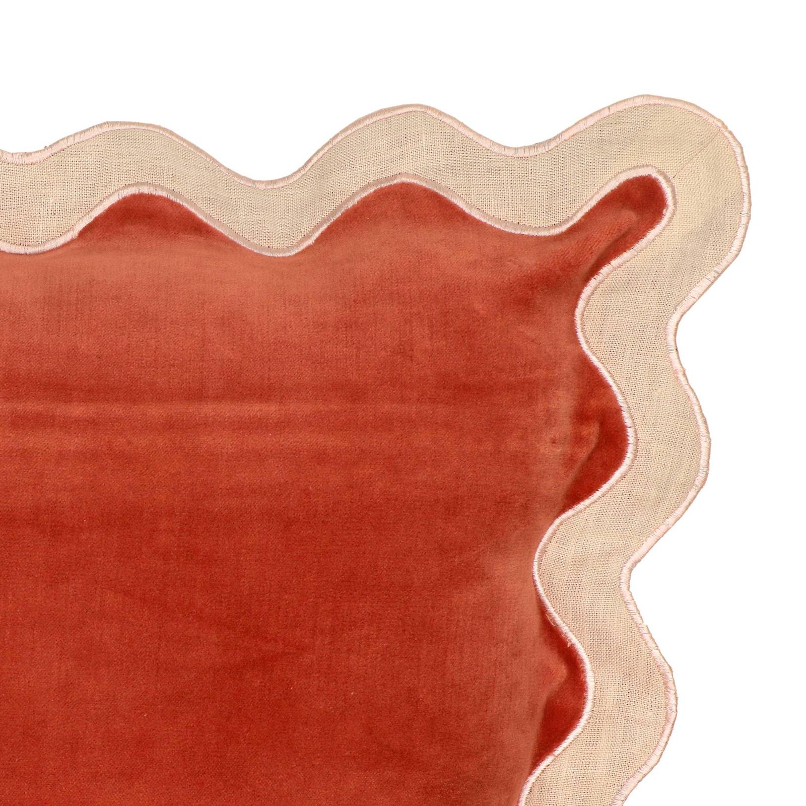 Scalloped Edge Cream and Rust Cotton Velvet Throw Pillow - Image 10