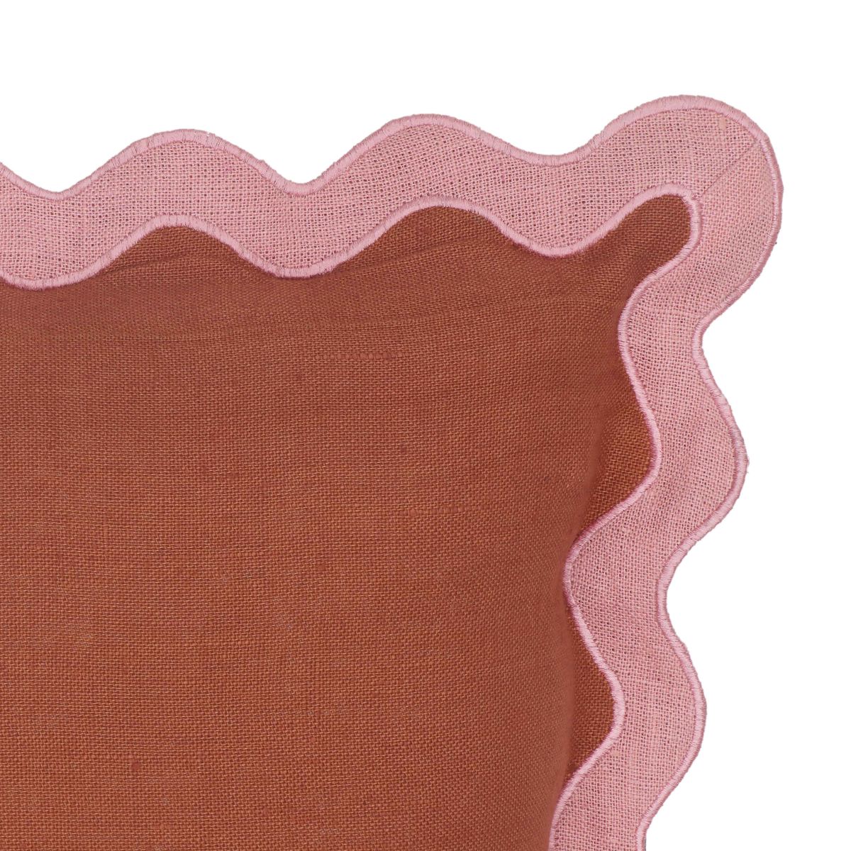 Scalloped Edge Pink and Terracotta Linen Throw Pillow - Image 5