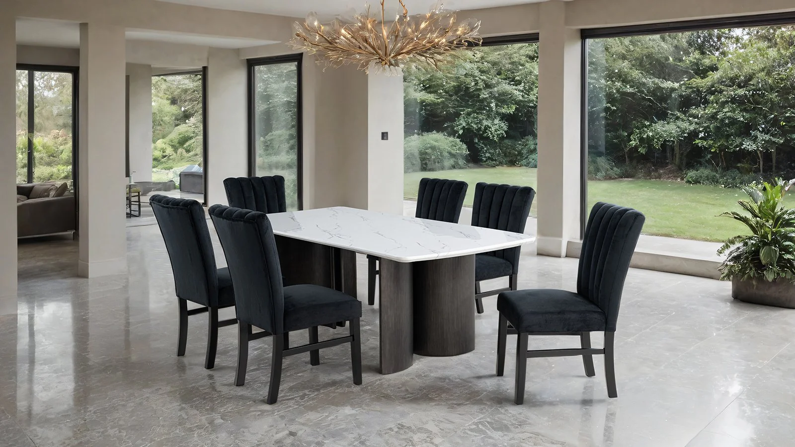Selsey 7 Pc. Dining Table Set W/ Black Chair