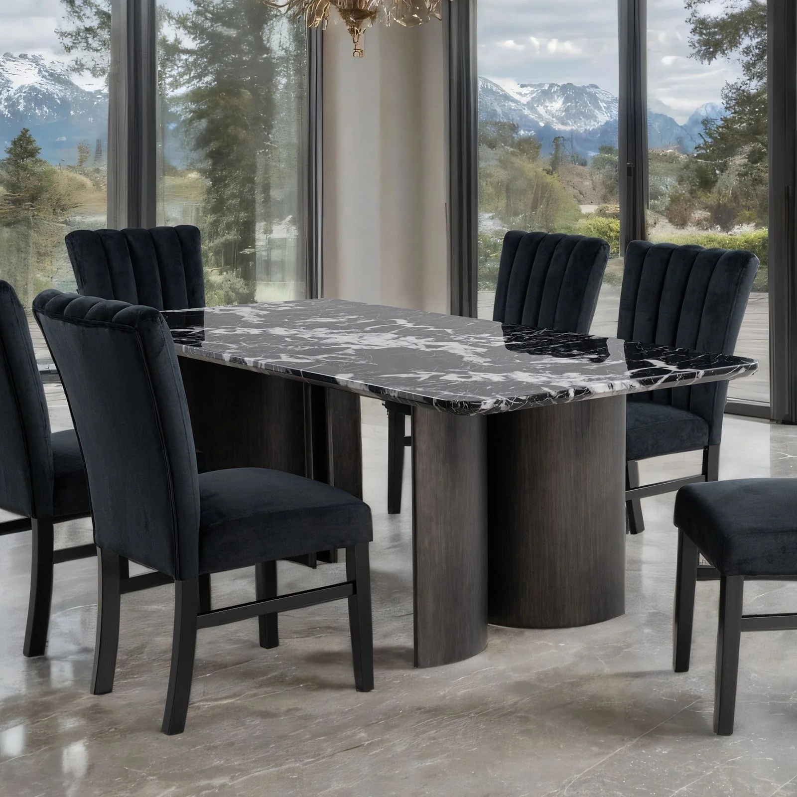 Selsey Dining Table (Black Stone Top)
