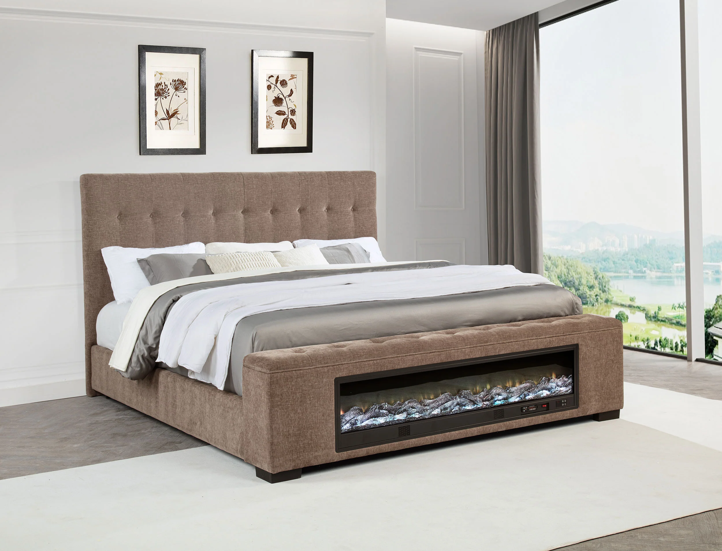 Senna Panel Bed with Bluetooth Speaker and Flame Visualizer - Image 2