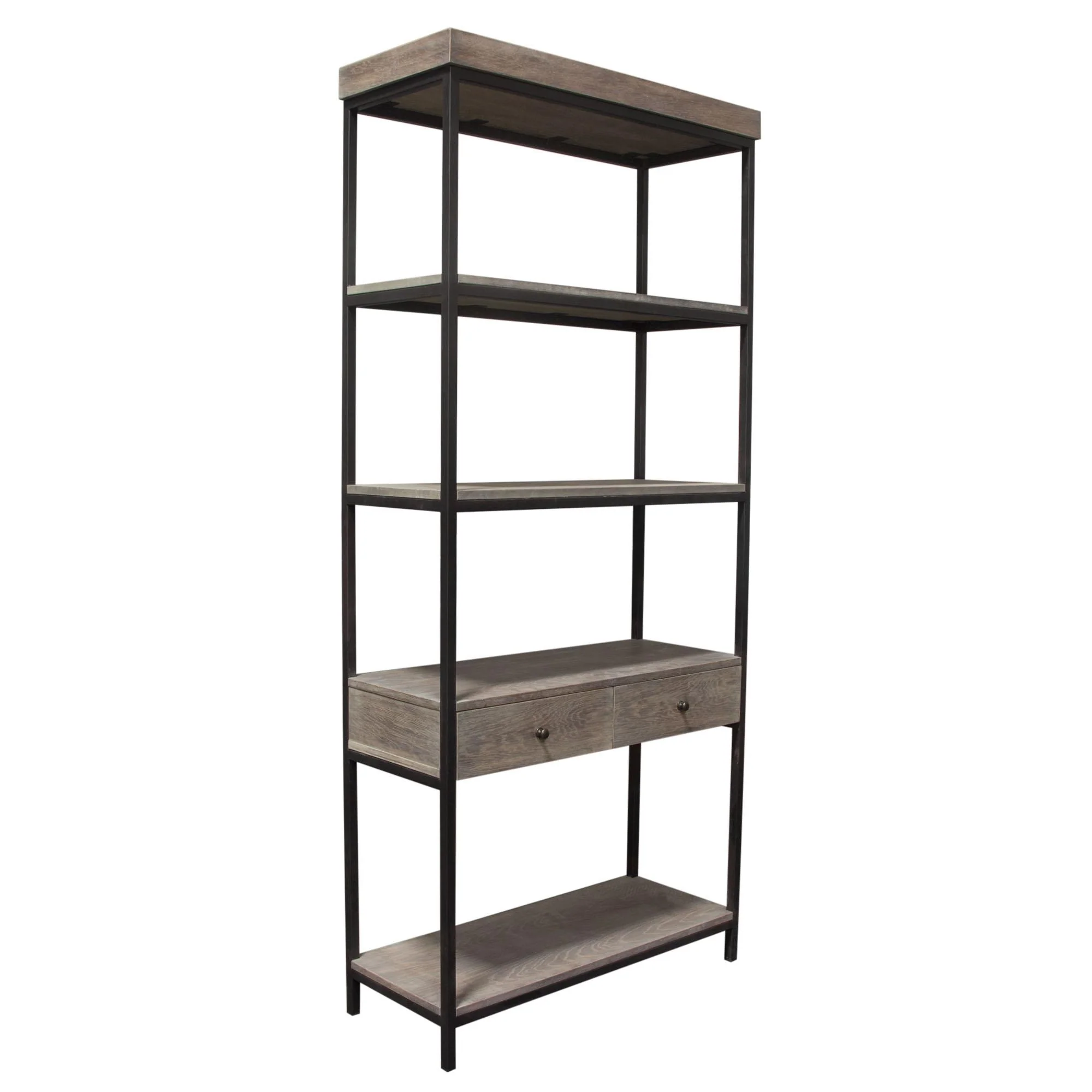 Sequoia 87" 2-Drawered Shelf Unit in Grey Oak Finish with Iron Frame by Diamond Sofa - Image 4