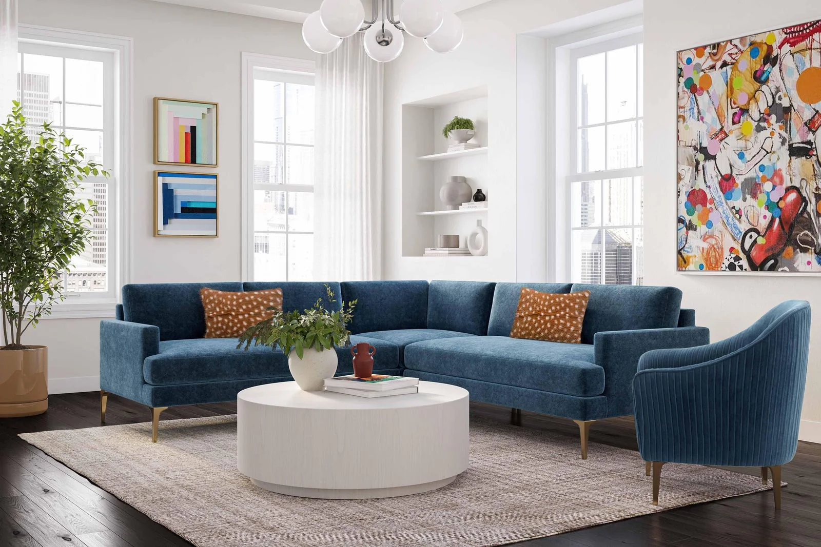 Serena Blue Velvet L-Sectional - Image 2