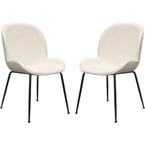 Session 2-Pack Dining Chair in Ivory Boucle w/ Black Powder Cosat Metal Leg