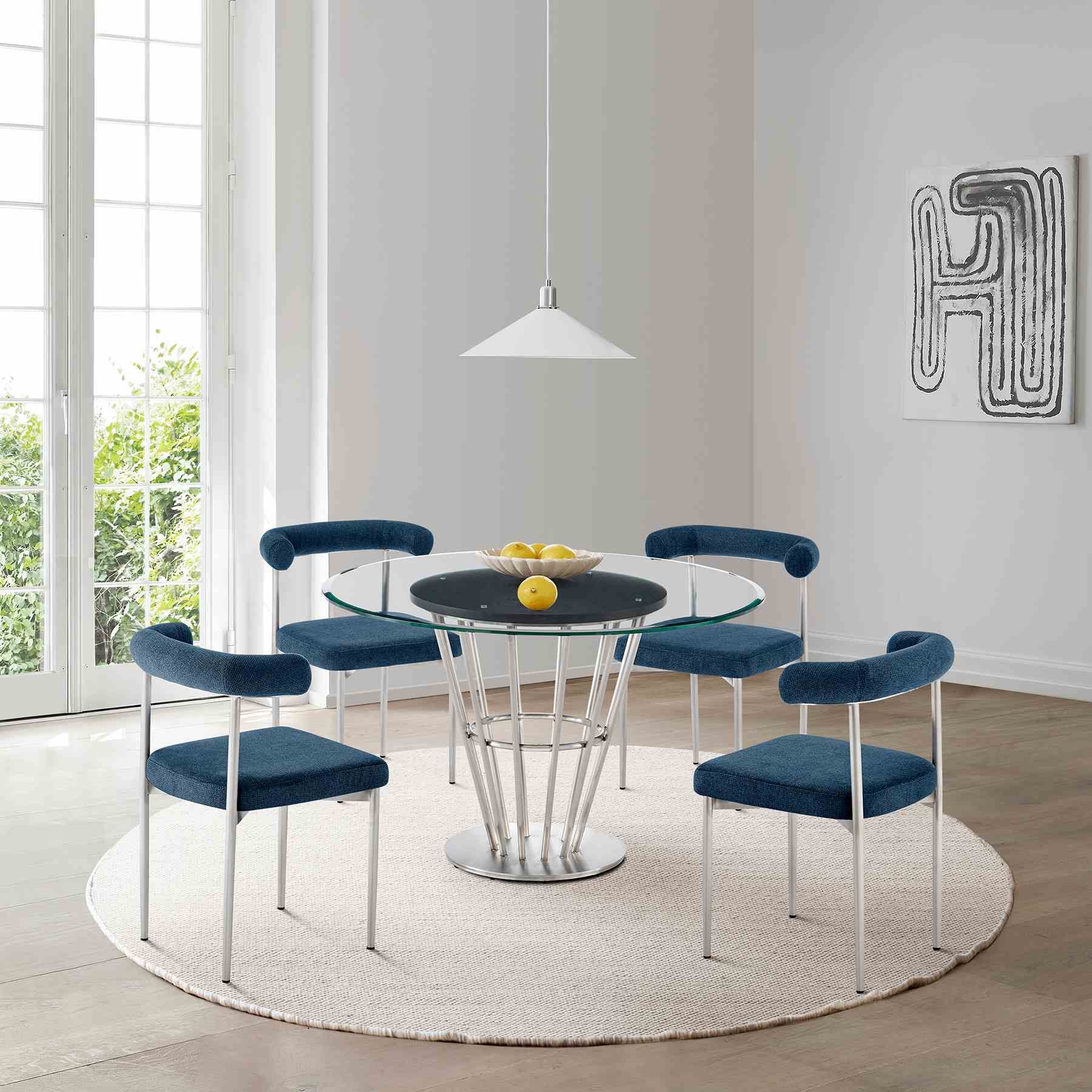 Shannon Dining Chair with Brushed Stainless Steel and Blue Fabric - Set of 2 - Image 12