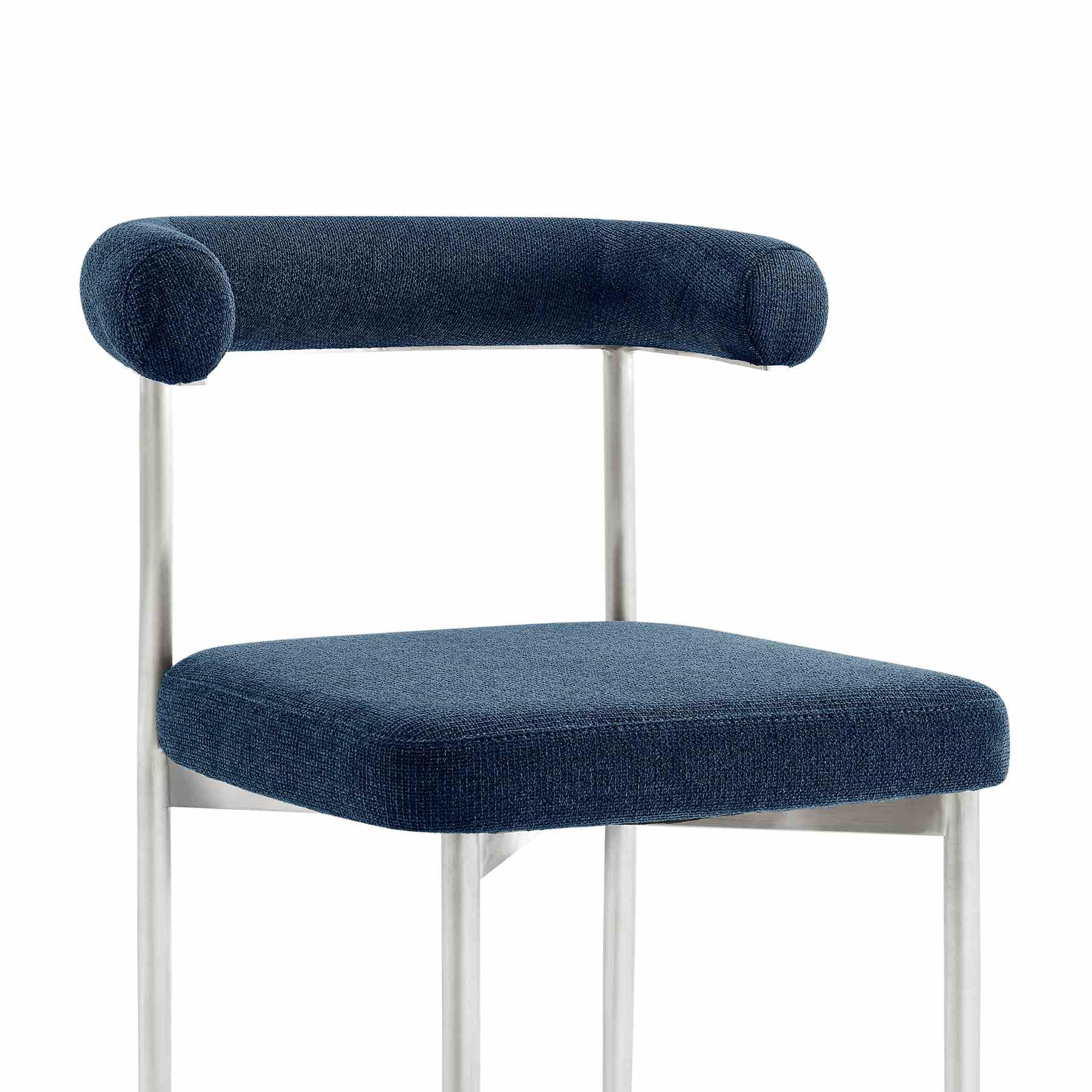 Shannon Dining Chair with Brushed Stainless Steel and Blue Fabric - Set of 2 - Image 5