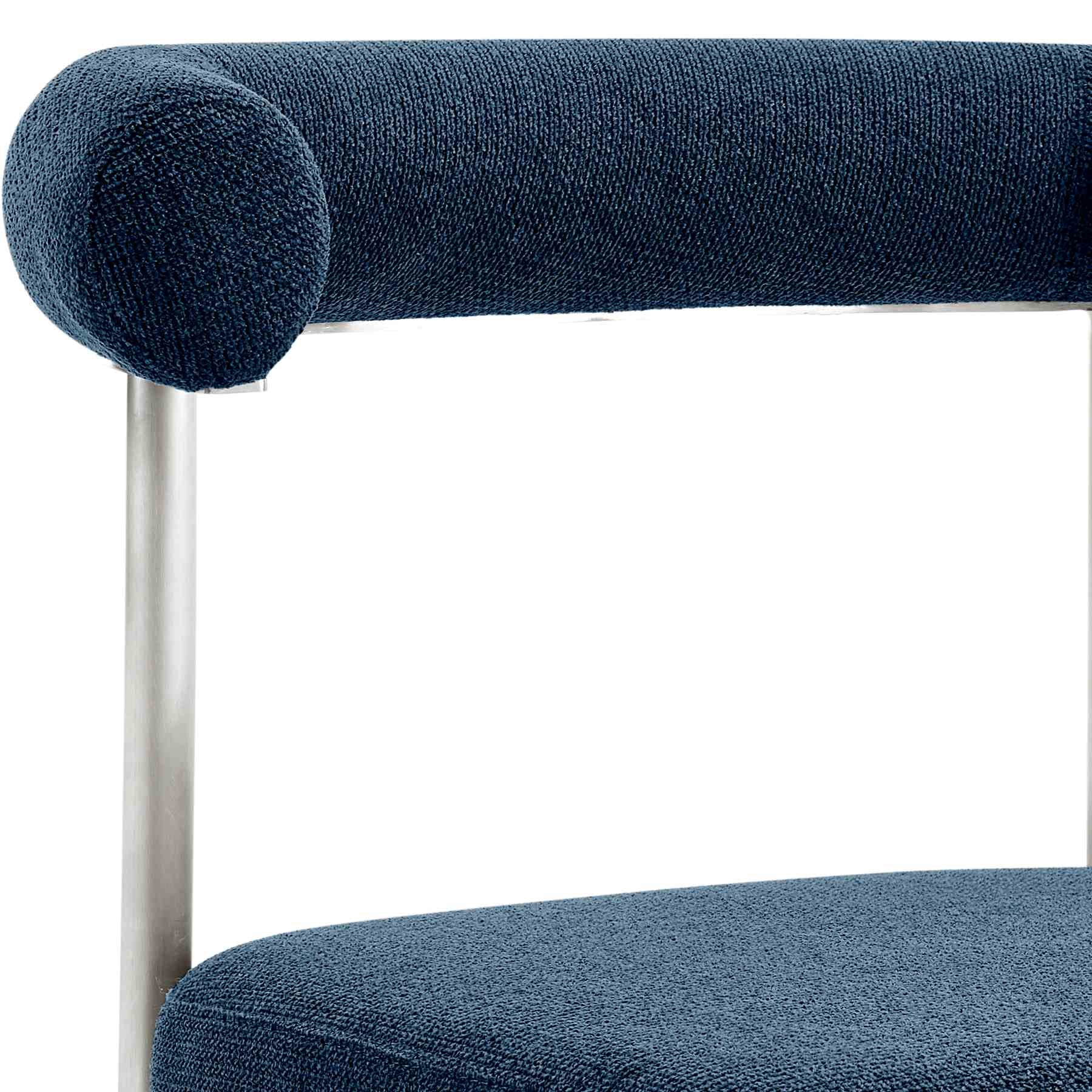 Shannon Dining Chair with Brushed Stainless Steel and Blue Fabric - Set of 2 - Image 7