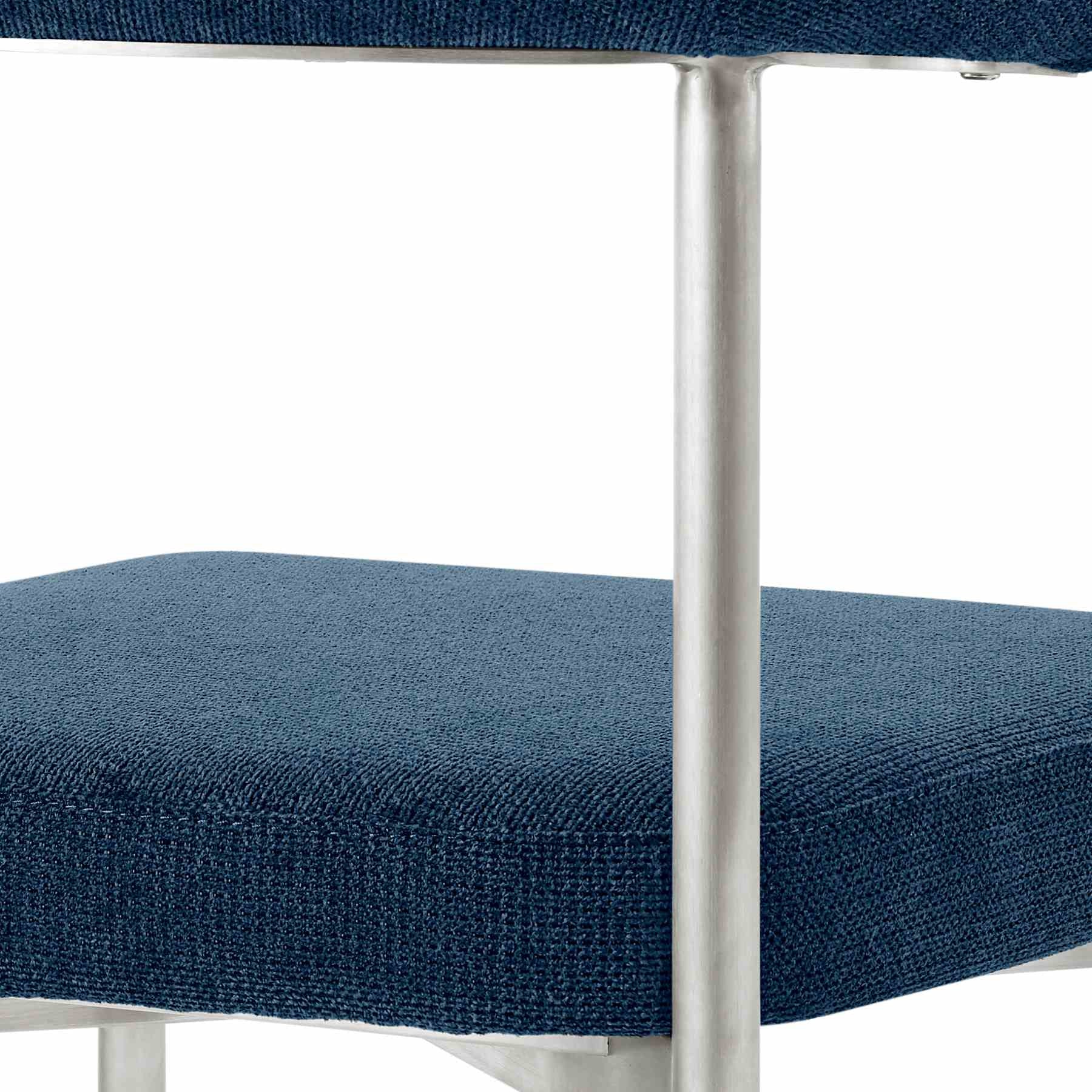 Shannon Dining Chair with Brushed Stainless Steel and Blue Fabric - Set of 2 - Image 8