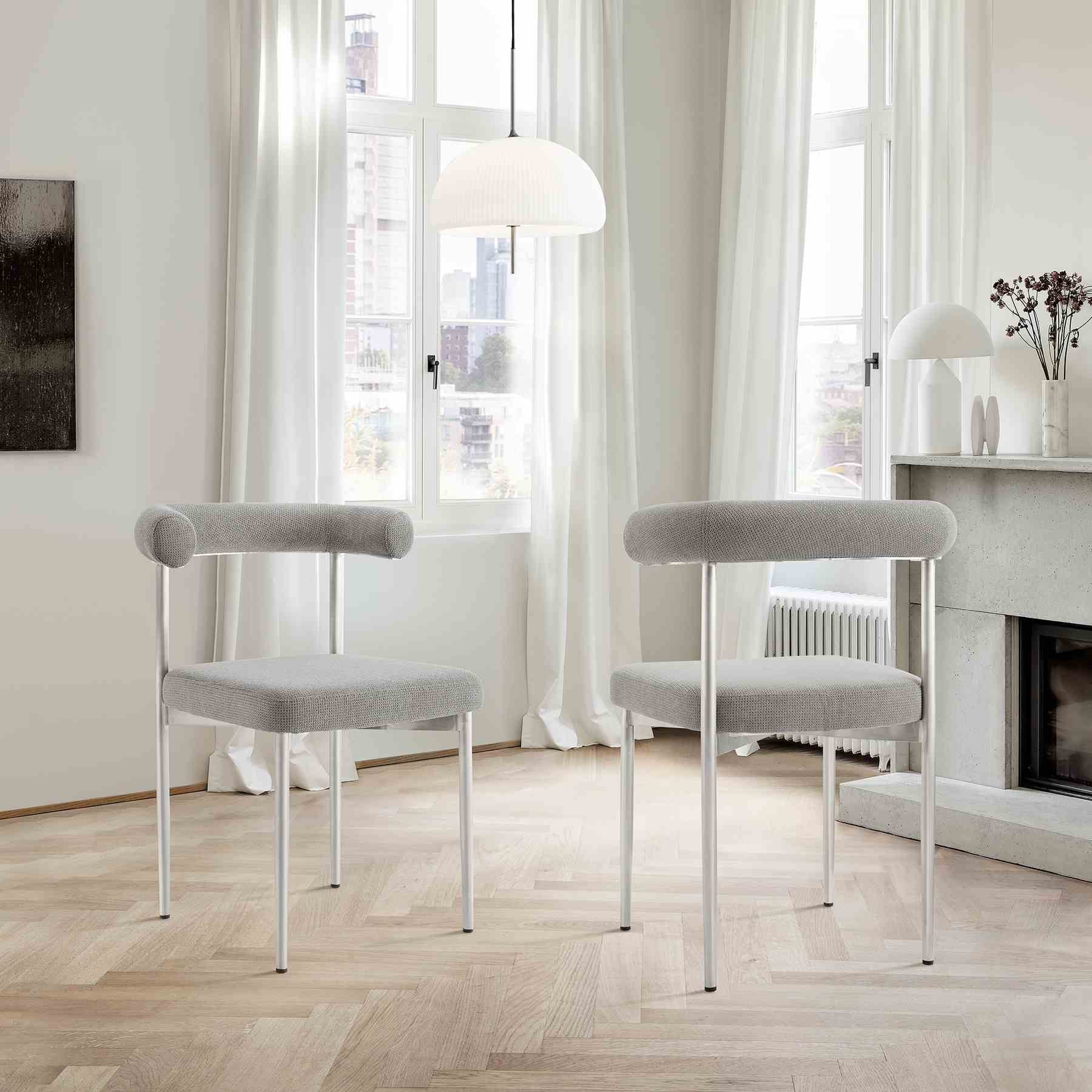 Shannon Dining Chair with Brushed Stainless Steel and Light Gray Fabric - Set of 2 - Image 11