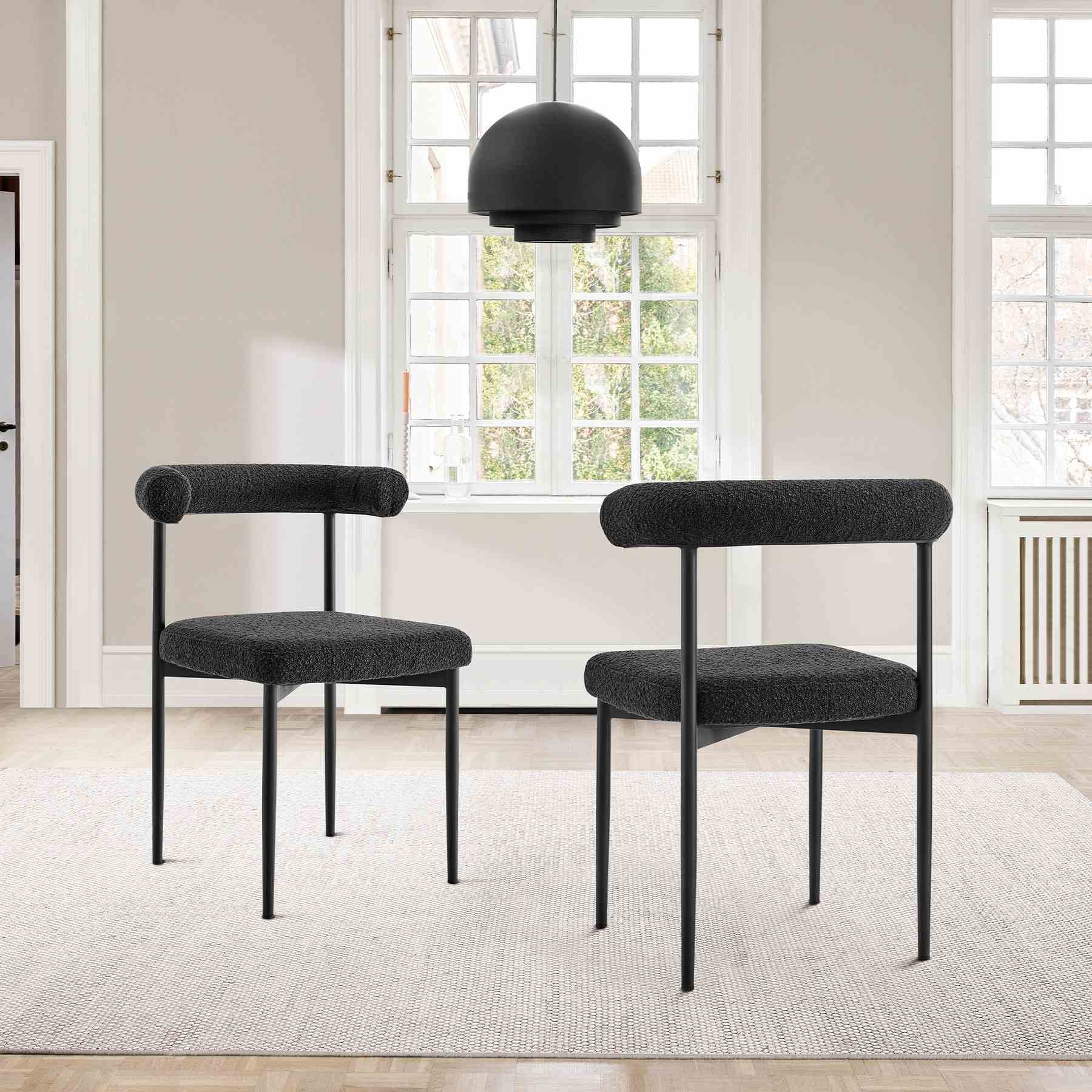Shannon Dining Chair with Matte Black Iron and Black Fabric - Set of 2 - Image 11
