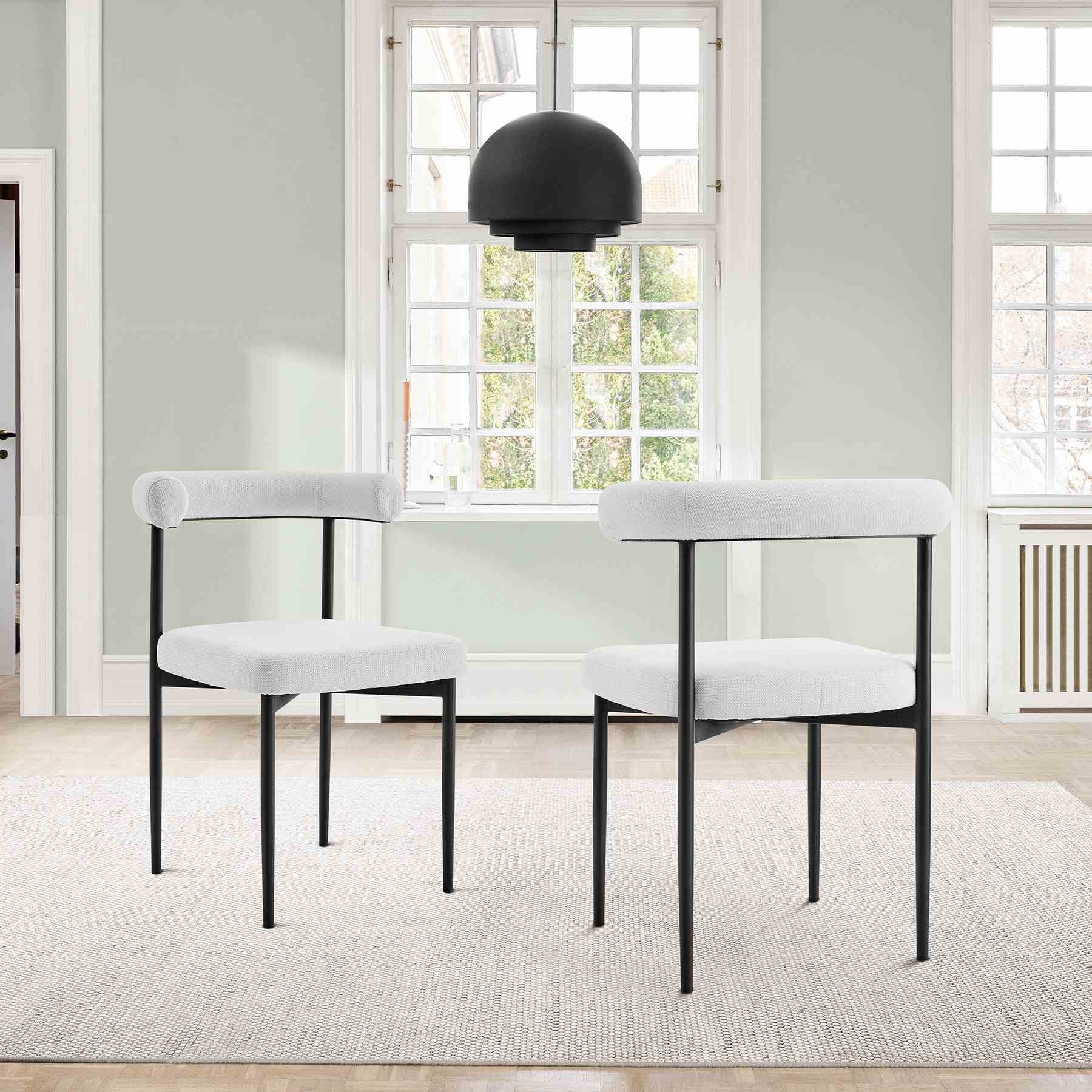 Shannon Dining Chair with Matte Black Iron and Cream Fabric - Set of 2 - Image 11