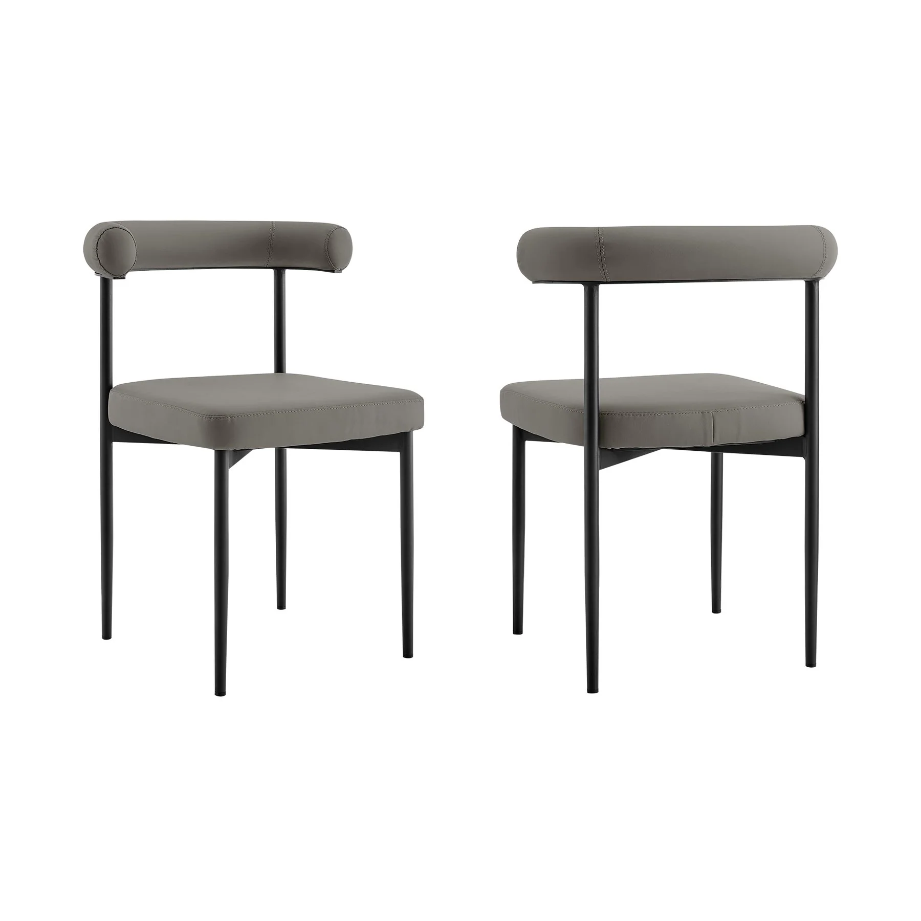 Shannon Dining Chair with Matte Black Iron and Light Gray Faux Leather - Set of 2