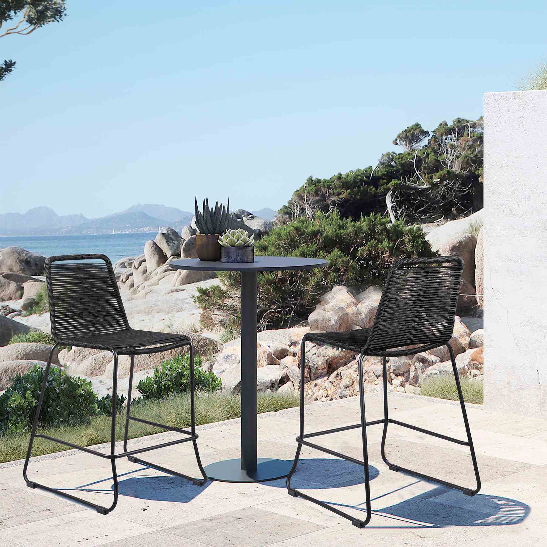 Shasta 26" Outdoor Metal and Black Rope Stackable Counter Stool - Set of 2 - Image 9