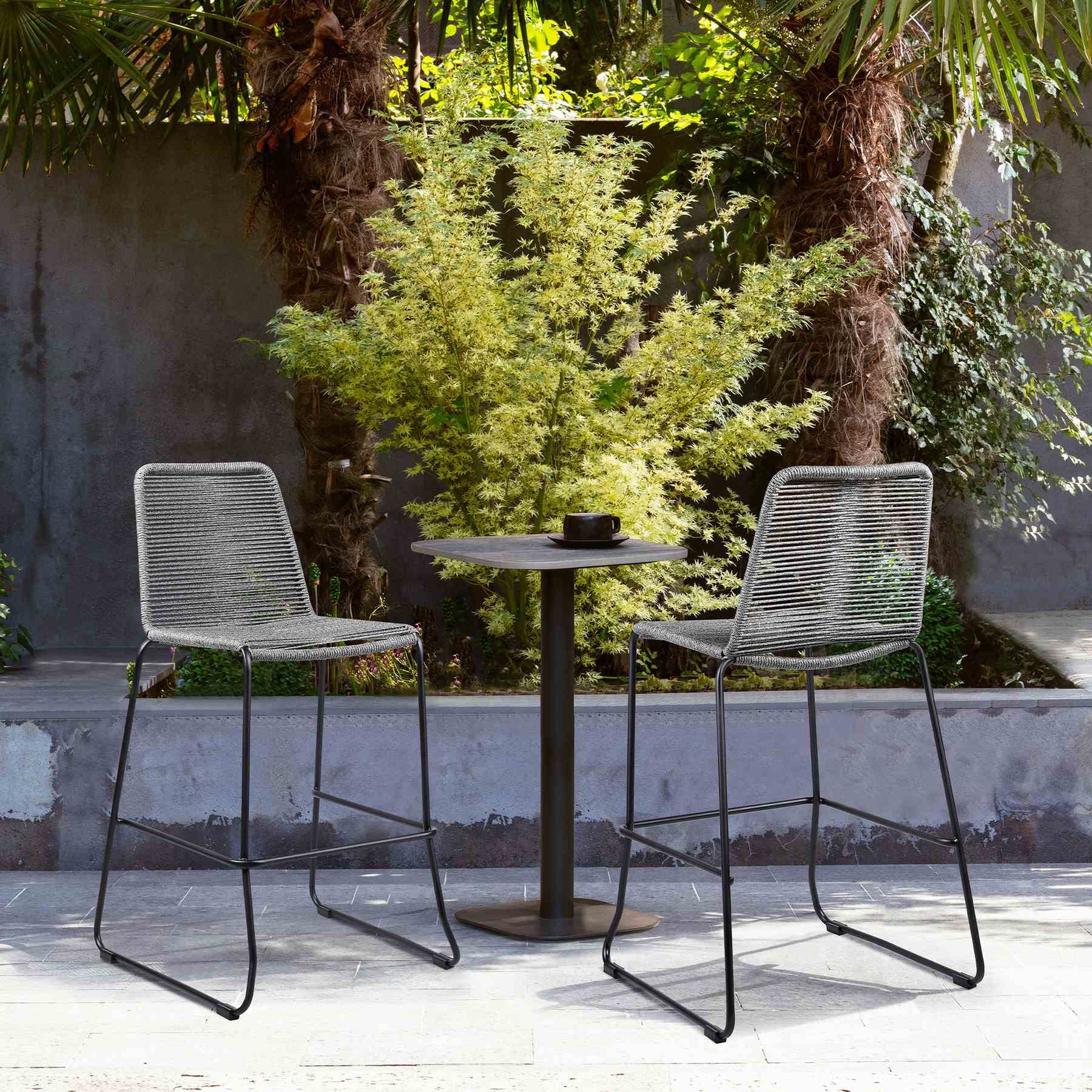 Shasta 26" Outdoor Metal and Gray Rope Stackable Barstool - Set of 2 - Image 9
