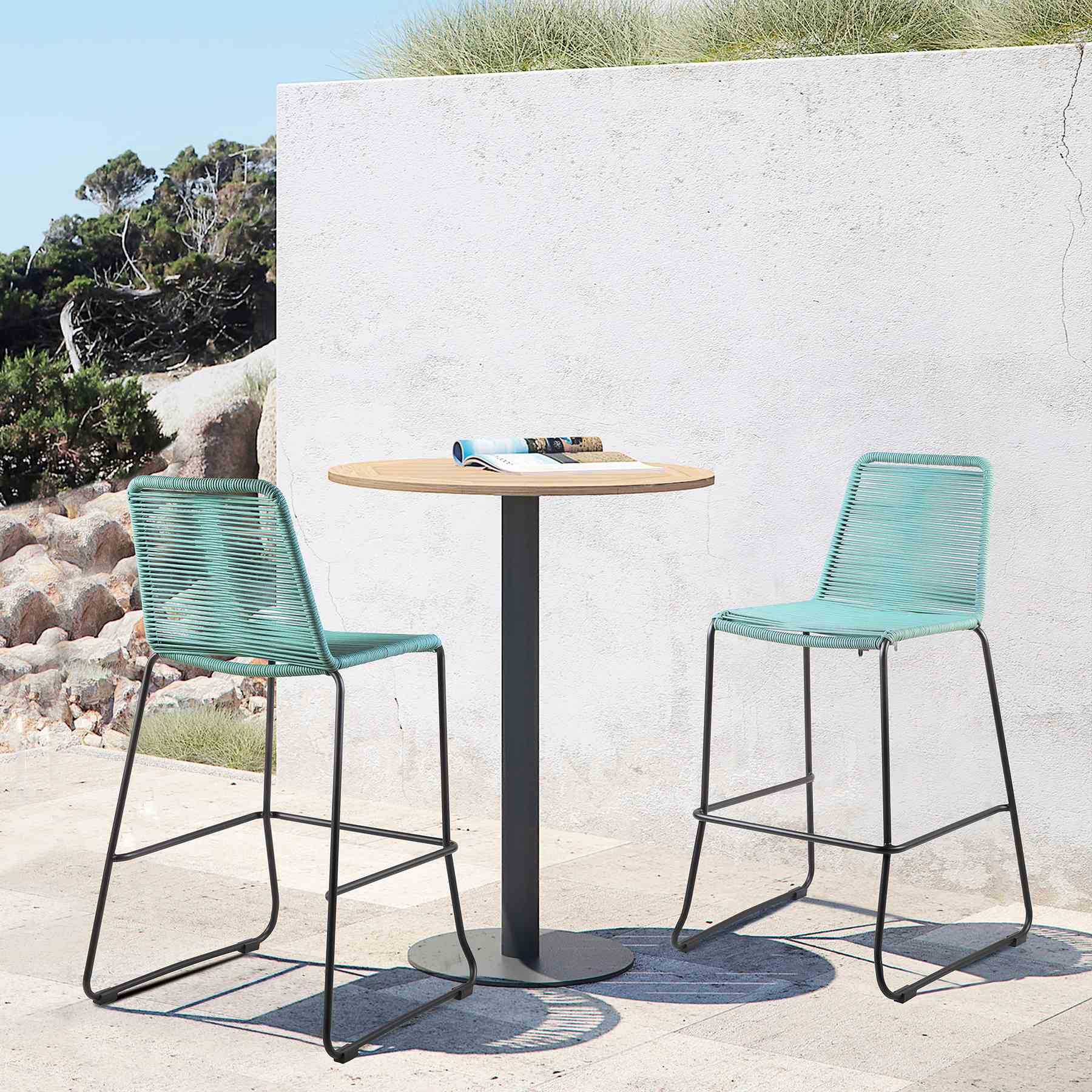 Shasta 26" Outdoor Metal and Wasabi Rope Stackable Counter Stool - Set of 2 - Image 9