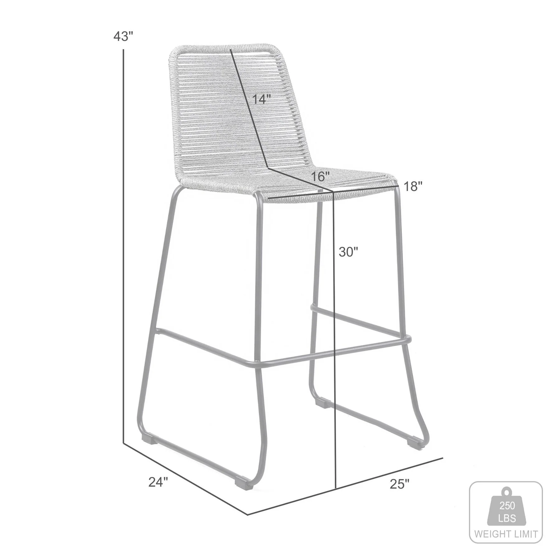 Shasta 30" Outdoor Metal and Tangerine Rope Stackable Barstool - Set of 2 - Image 8