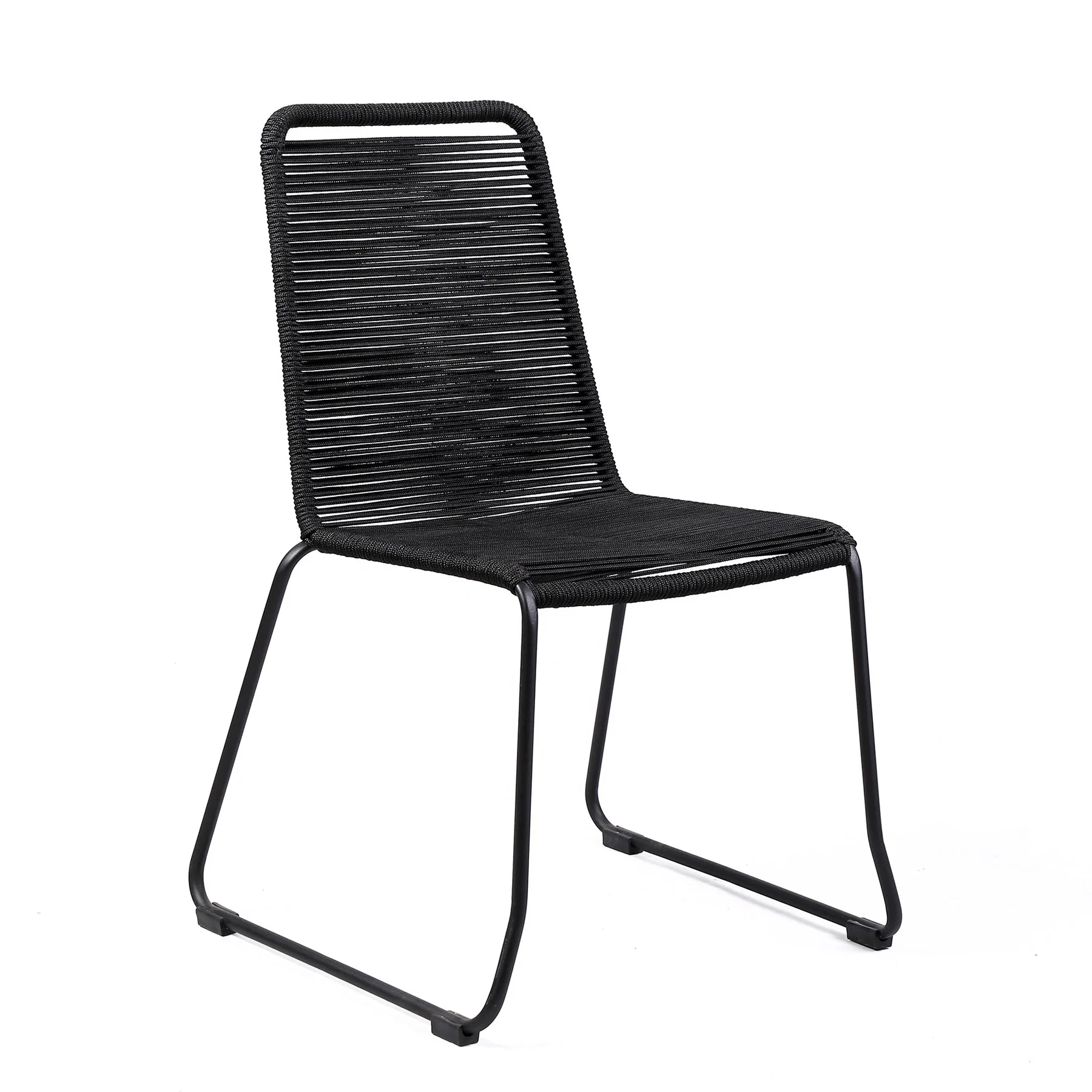Shasta Outdoor Metal and Black Rope Stackable Dining Chair - Set of 2 - Image 2
