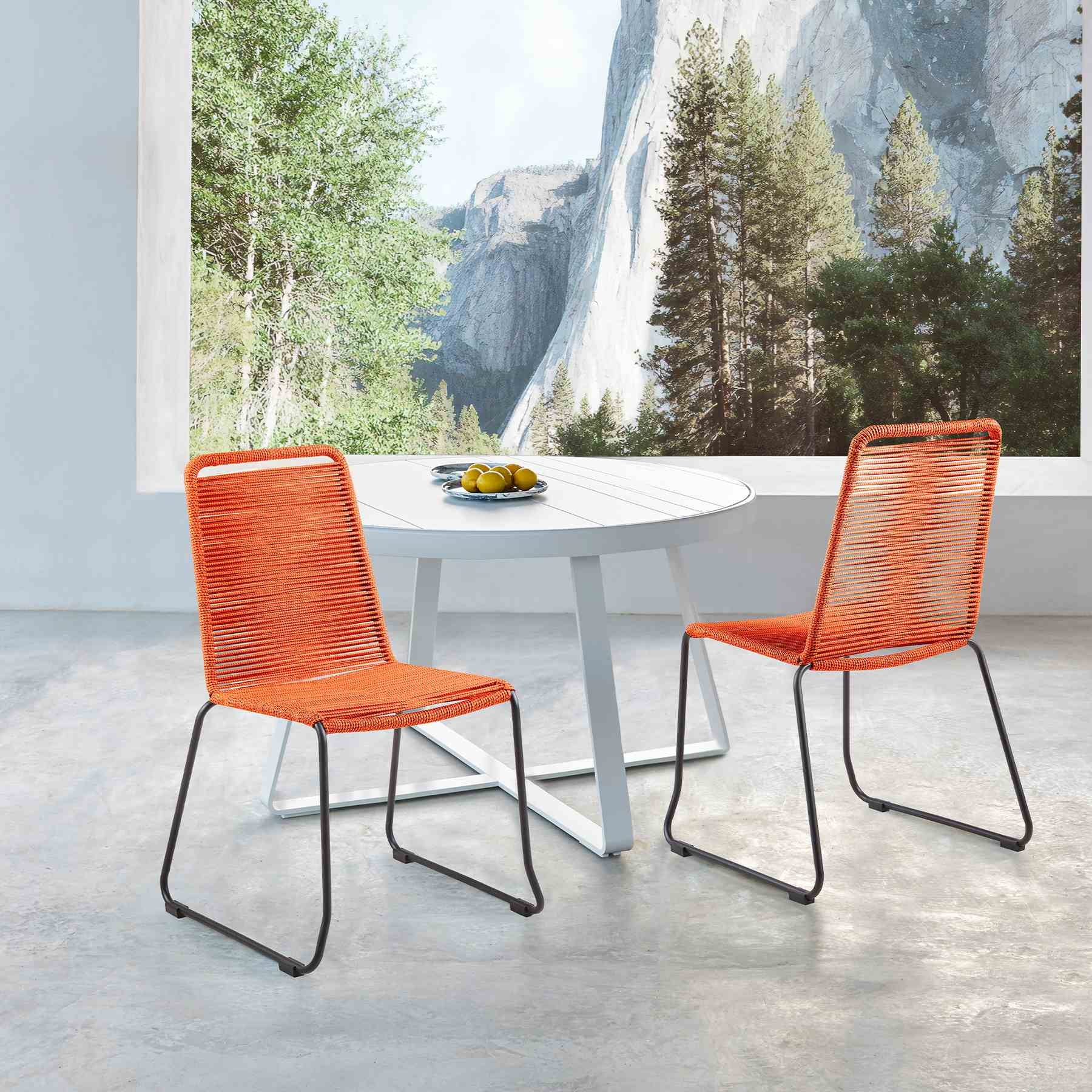 Shasta Outdoor Metal and Tangerine Rope Stackable Dining Chair - Set of 2 - Image 8