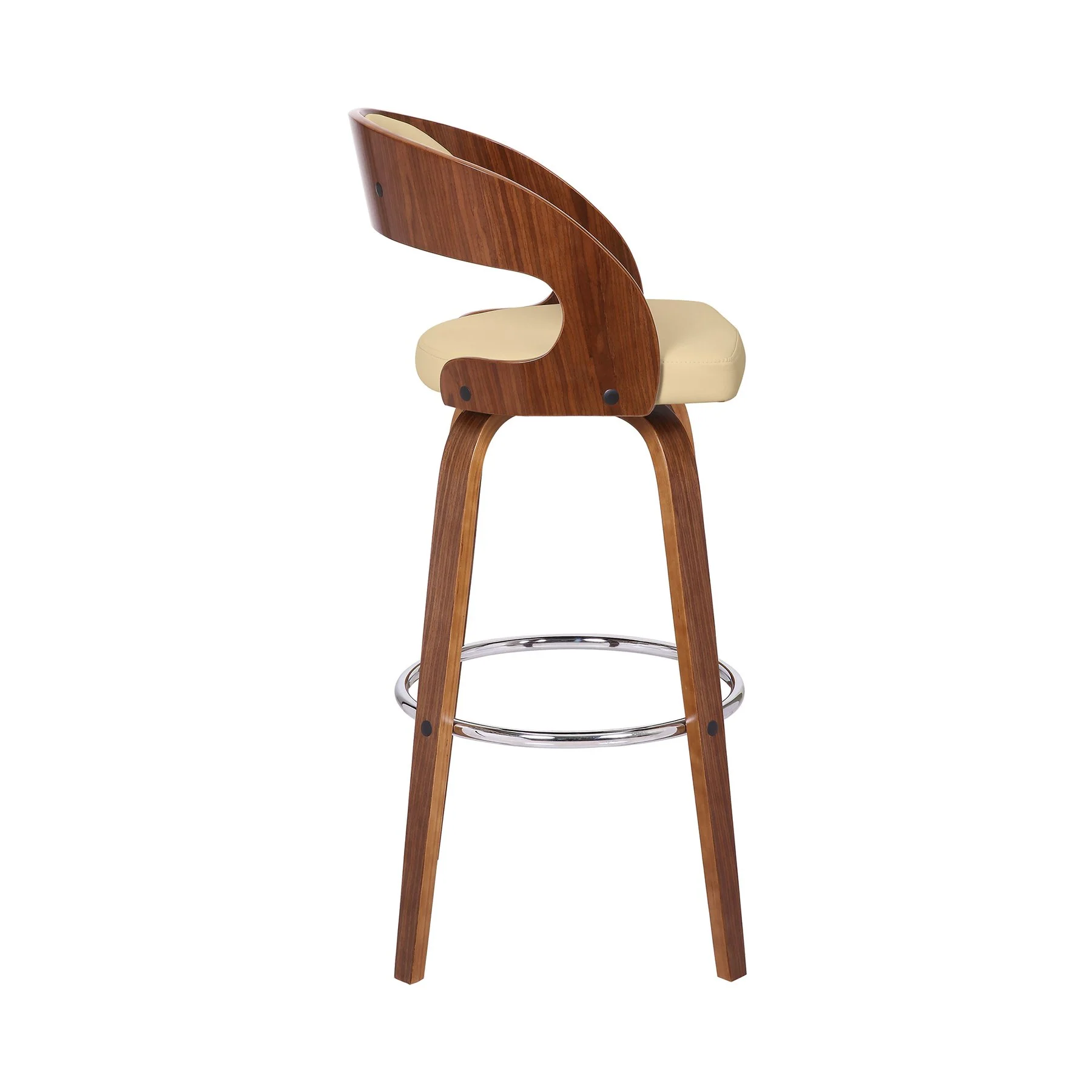 Shelly 30" Bar Height Swivel Cream Faux Leather and Walnut Wood Bar Stool - Image 3