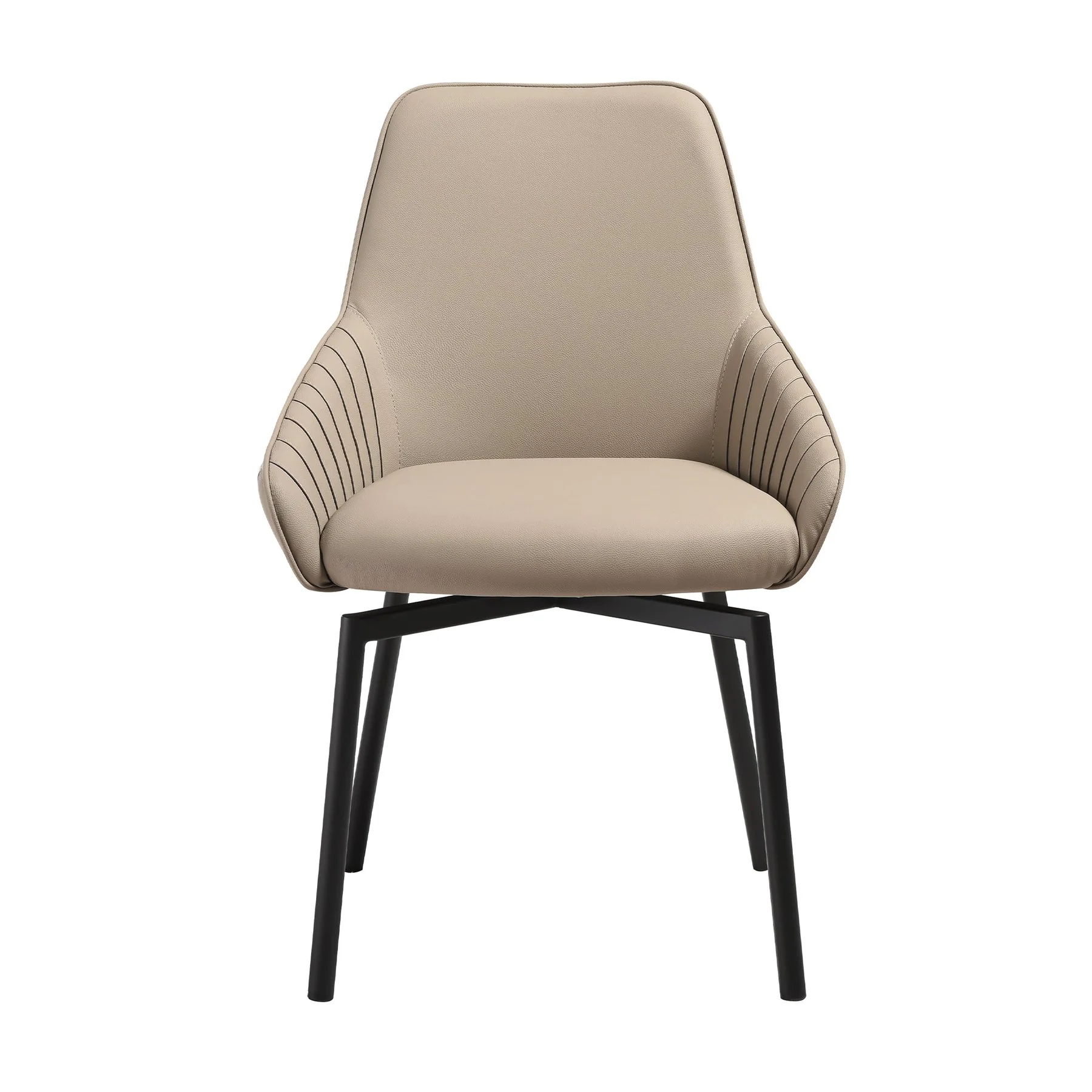 Shilo Swivel Upholstered Dining Chair in Champagne Faux Leather with Black Metal Legs - Set of 2 - Image 3