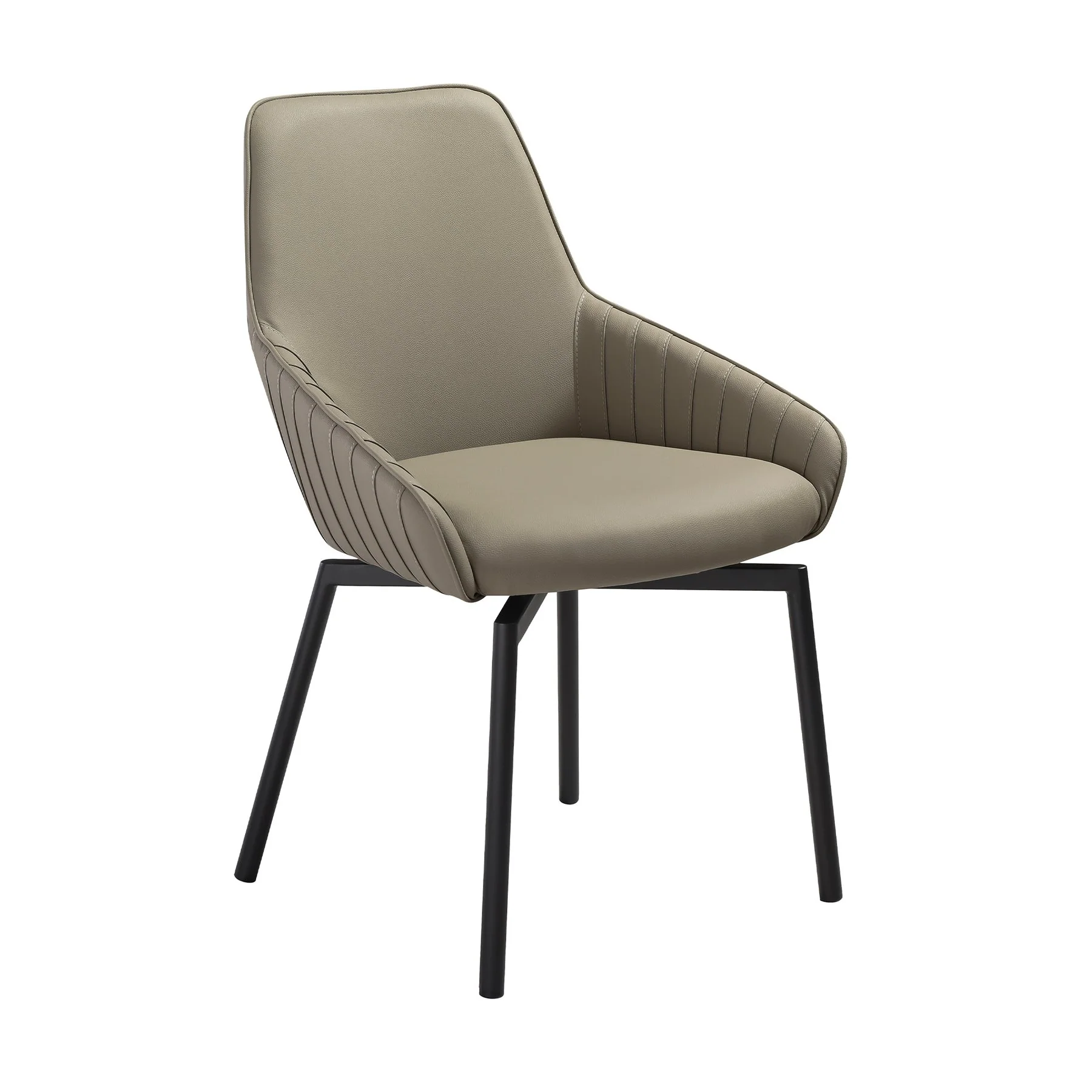 Shilo Swivel Upholstered Dining Chair in Taupe Gray Faux Leather with Black Metal Legs - Set of 2 - Image 2