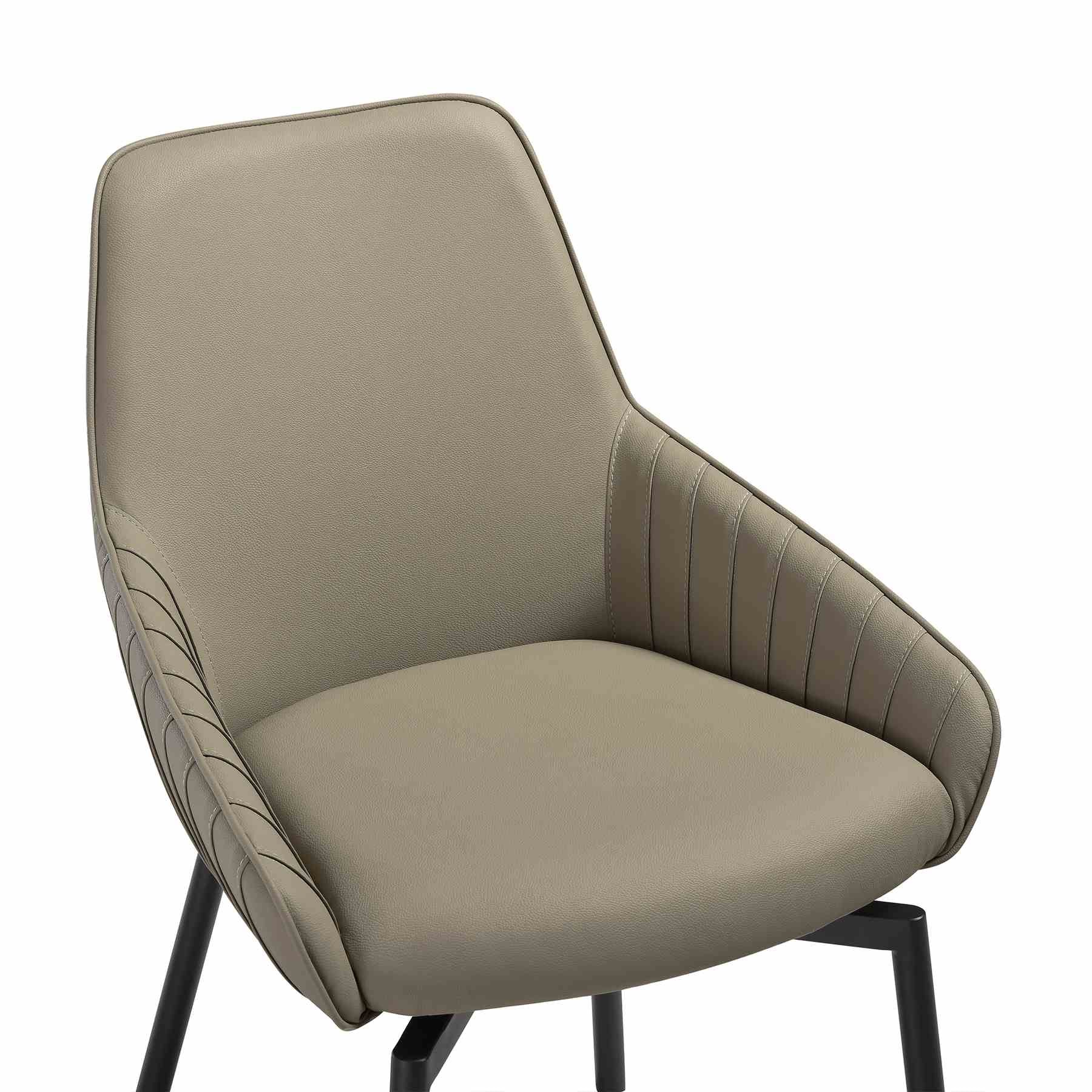 Shilo Swivel Upholstered Dining Chair in Taupe Gray Faux Leather with Black Metal Legs - Set of 2 - Image 6