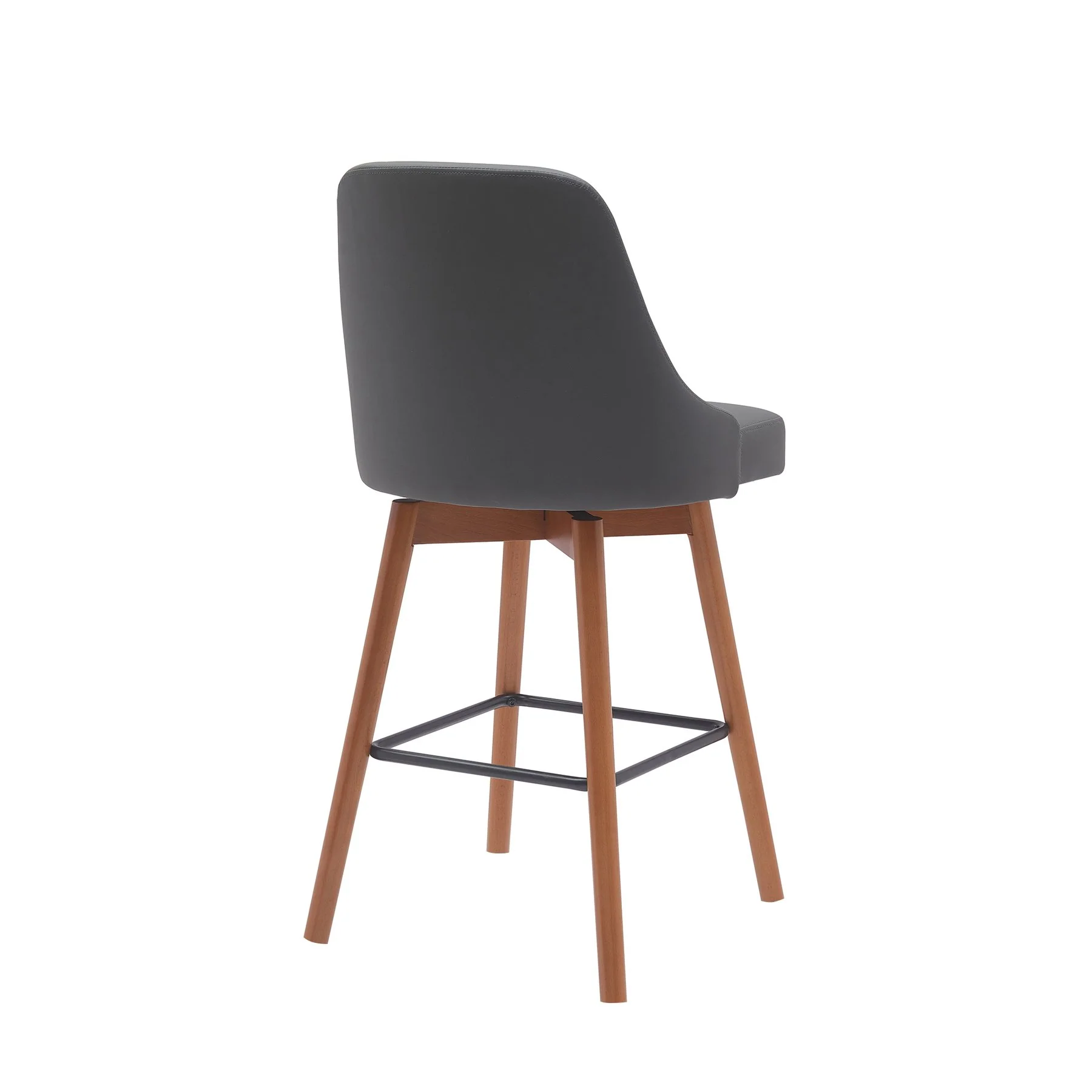 Sicily 26" Swivel Walnut Wood Counter Stool in Gray Faux Leather - Image 3