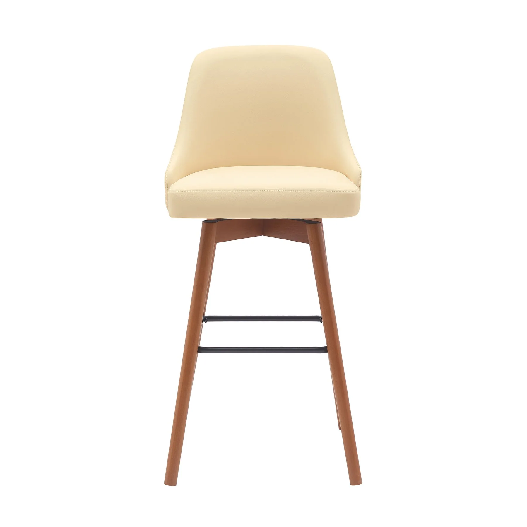 Sicily 30" Swivel Walnut Wood Bar Stool in Cream Faux Leather - Image 2