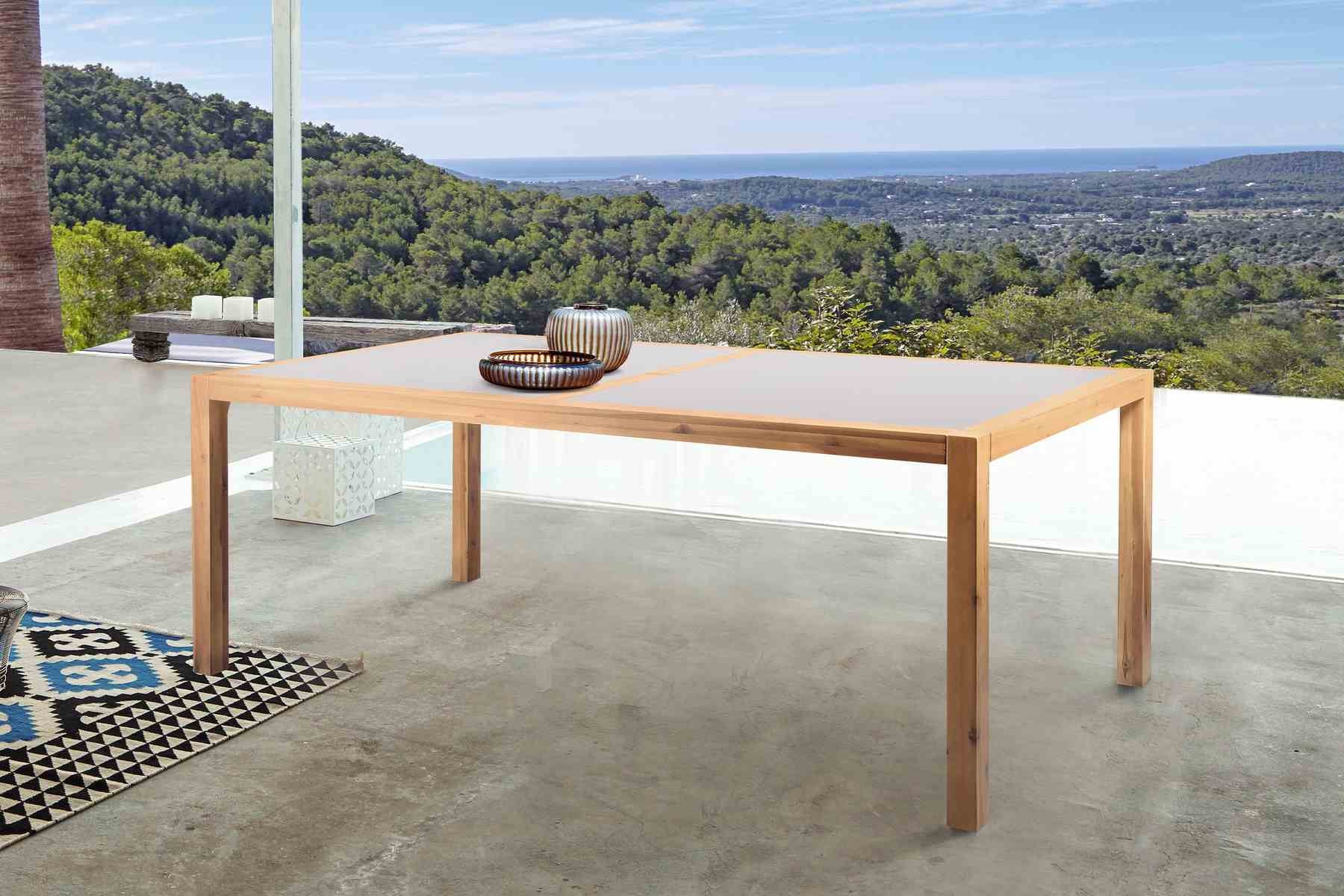 Sienna Outdoor Eucalyptus Dining Table with Gray Teak Finish and Super Stone Top - Image 7