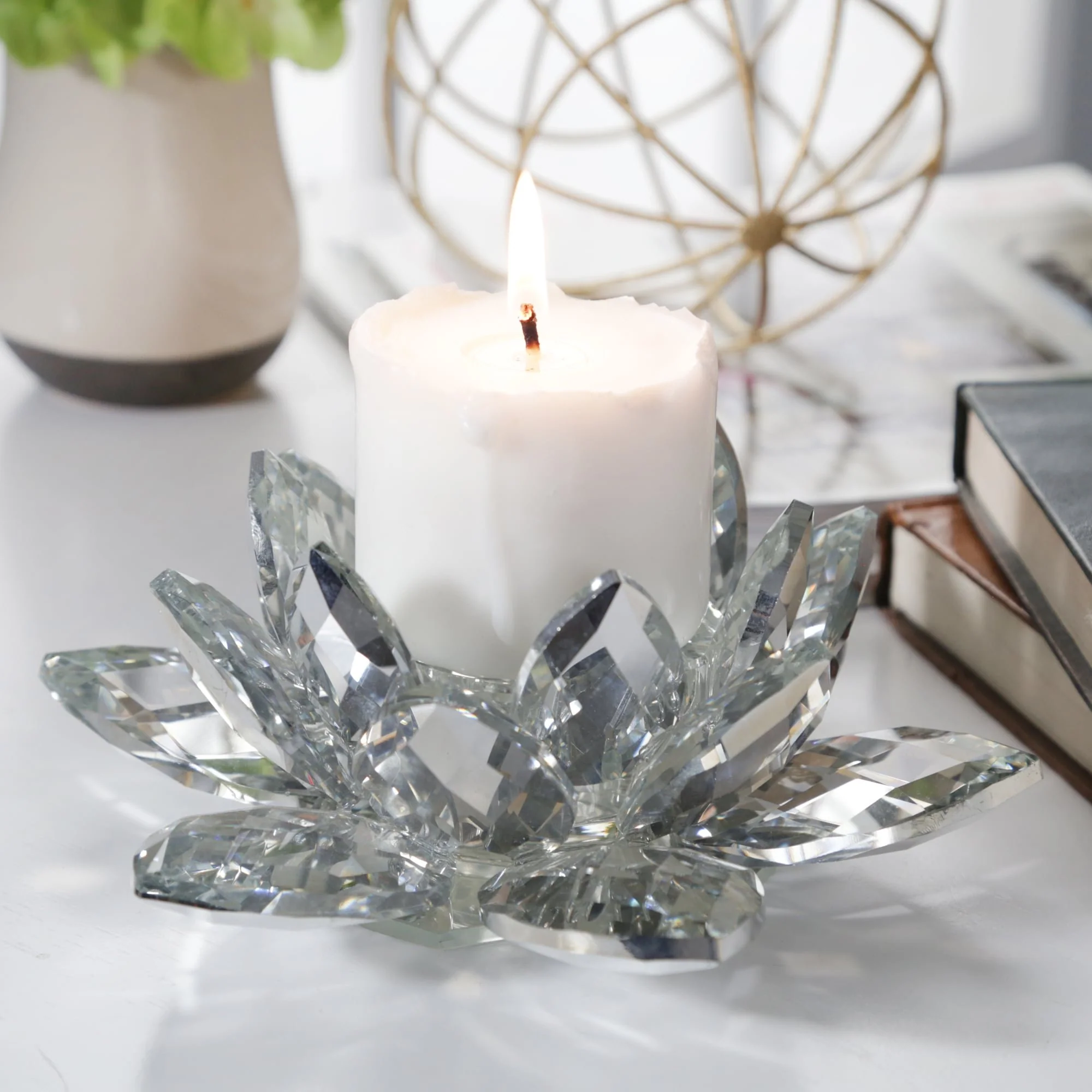 Silver Crystal Lotus Candle Holder 8 - Image 12
