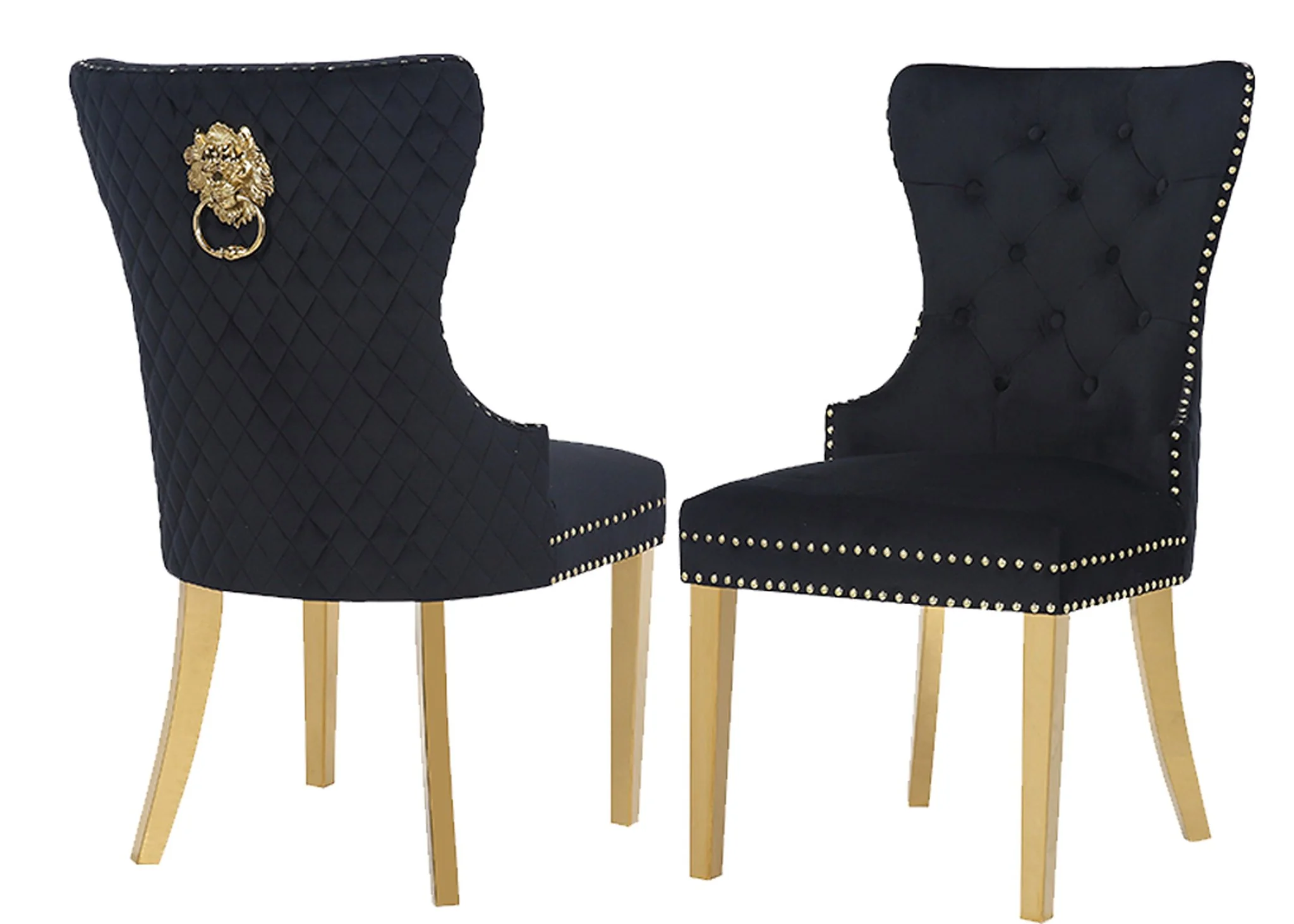 Simba Gold Legs Chair Finish with Velvet Fabric in Black