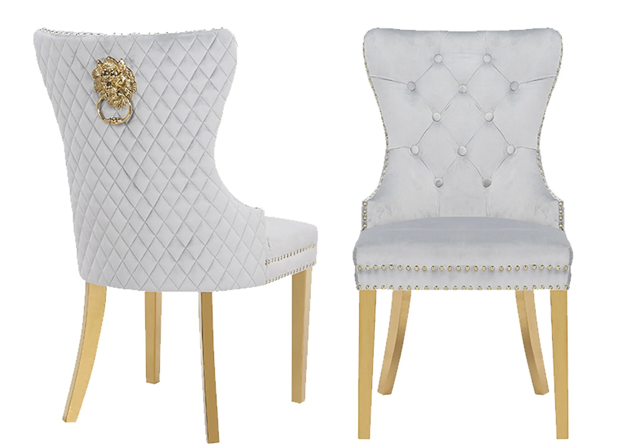 Simba Gold Legs Chair Finish with Velvet Fabric in  Light Gray