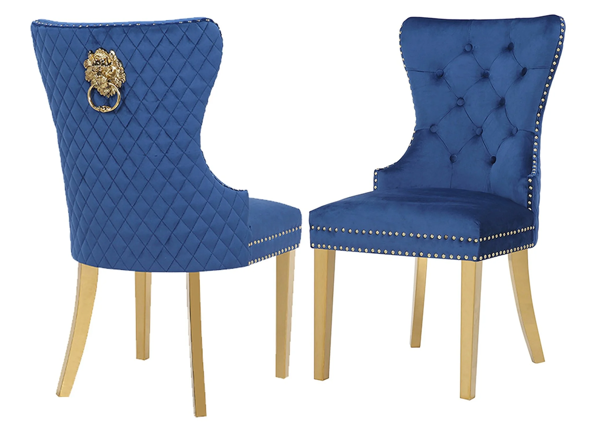 Simba Gold Legs Chair Finish with Velvet Fabric in Navy