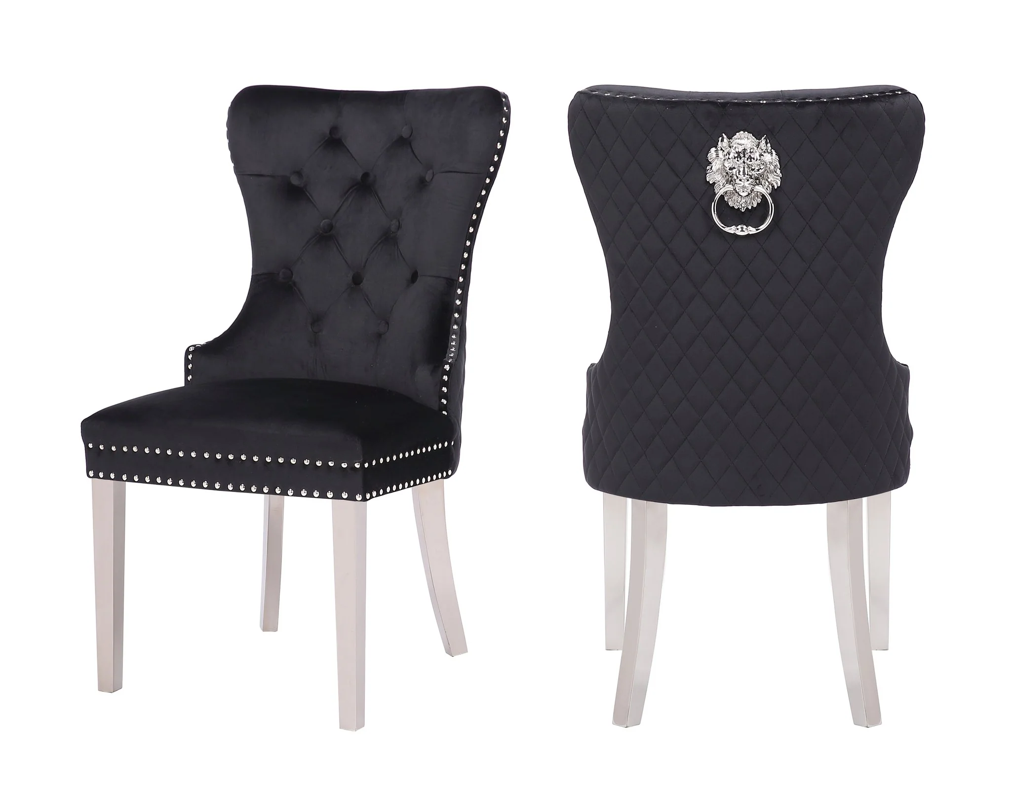 Simba Stainless Steel Legs Chair Finish with Velvet Fabric in Black