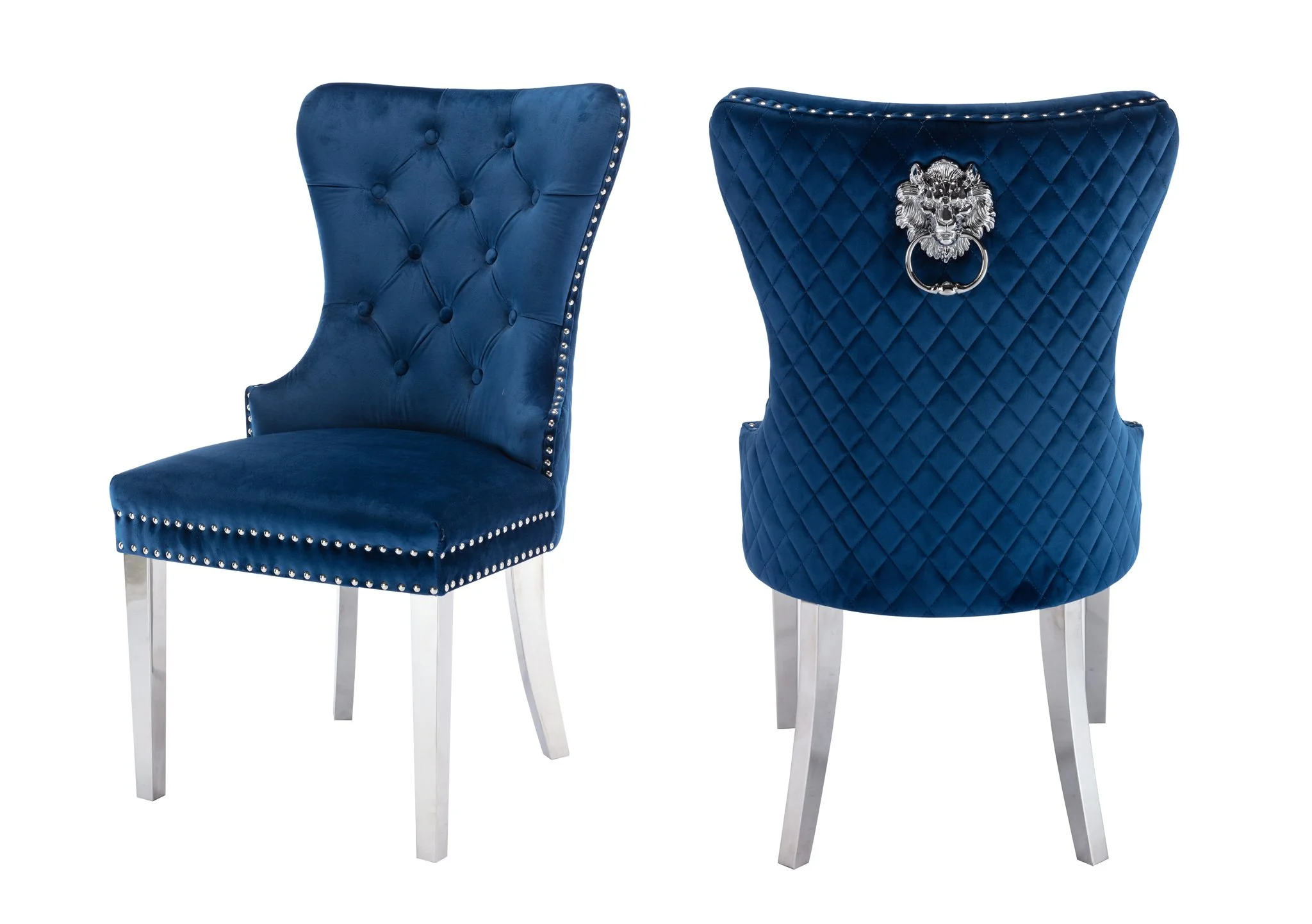 Simba Stainless Steel Legs Chair Finish with Velvet Fabric in Blue